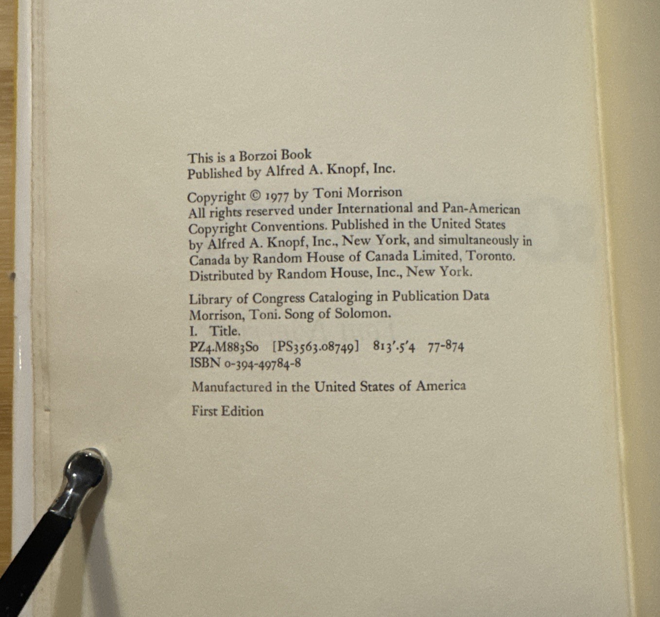 Song of Solomon – Toni Morrison Stated First Edition (True 1st Print) Hardcover