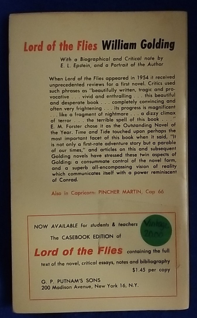 VINTAGE: Lord Of The Flies By William Golding. Paperback 1959. 46th Impression.