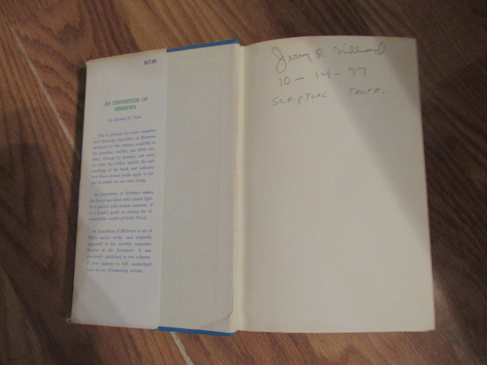 An Exposition of Hebrews by Arthur W. Pink Hardcover In Dust Jacket 1976