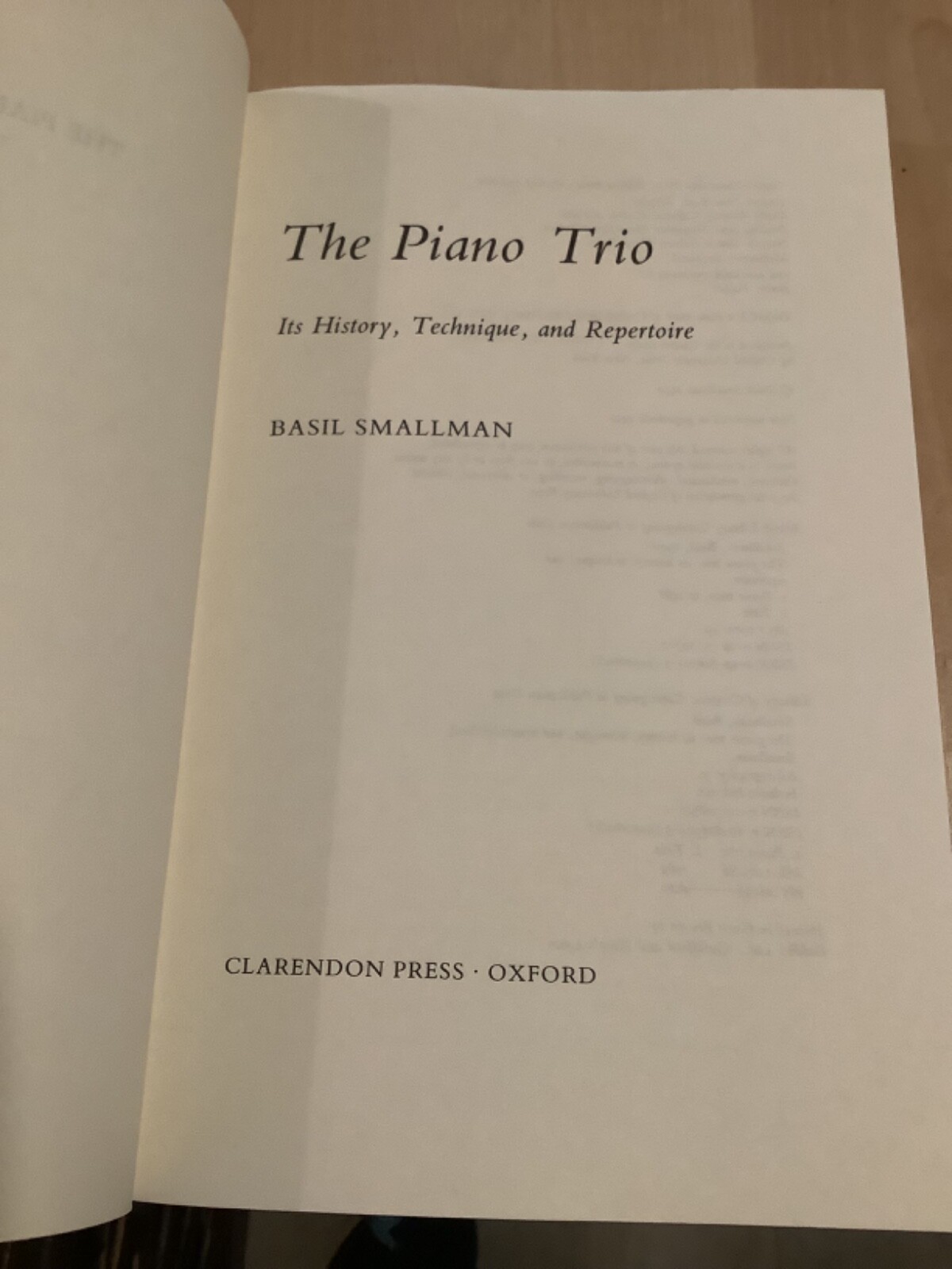 Basil Smallman THE PIANO TRIO Its History, Technique & Repertoire CLARENDON VG+
