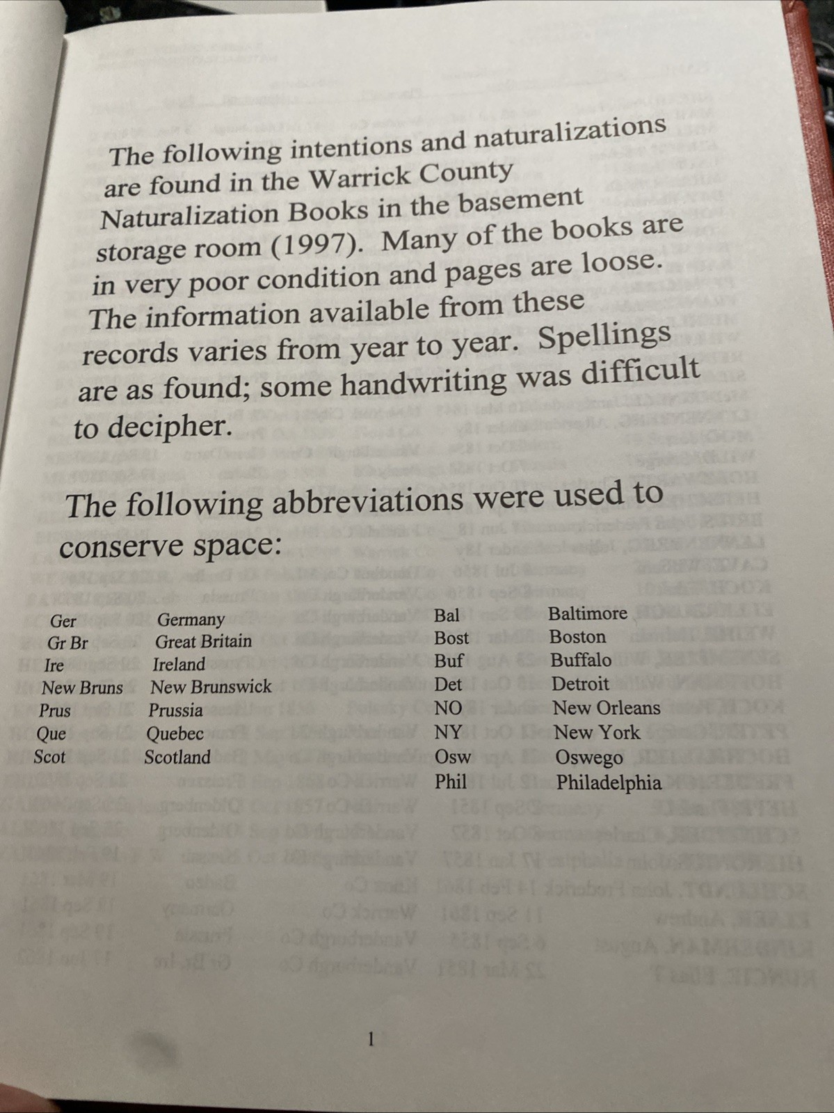 Warrick County Indiana Miscellaneous Volume I by Sharon Patmore 1997