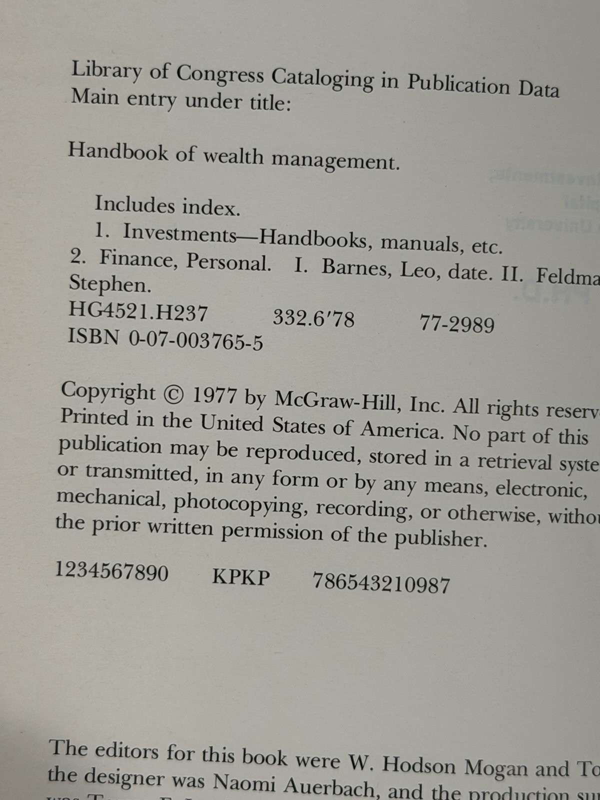 HANDBOOK OF WEALTH MANAGEMENT By Leo Barnes & Stephen Feldman – Hardcover Bo5