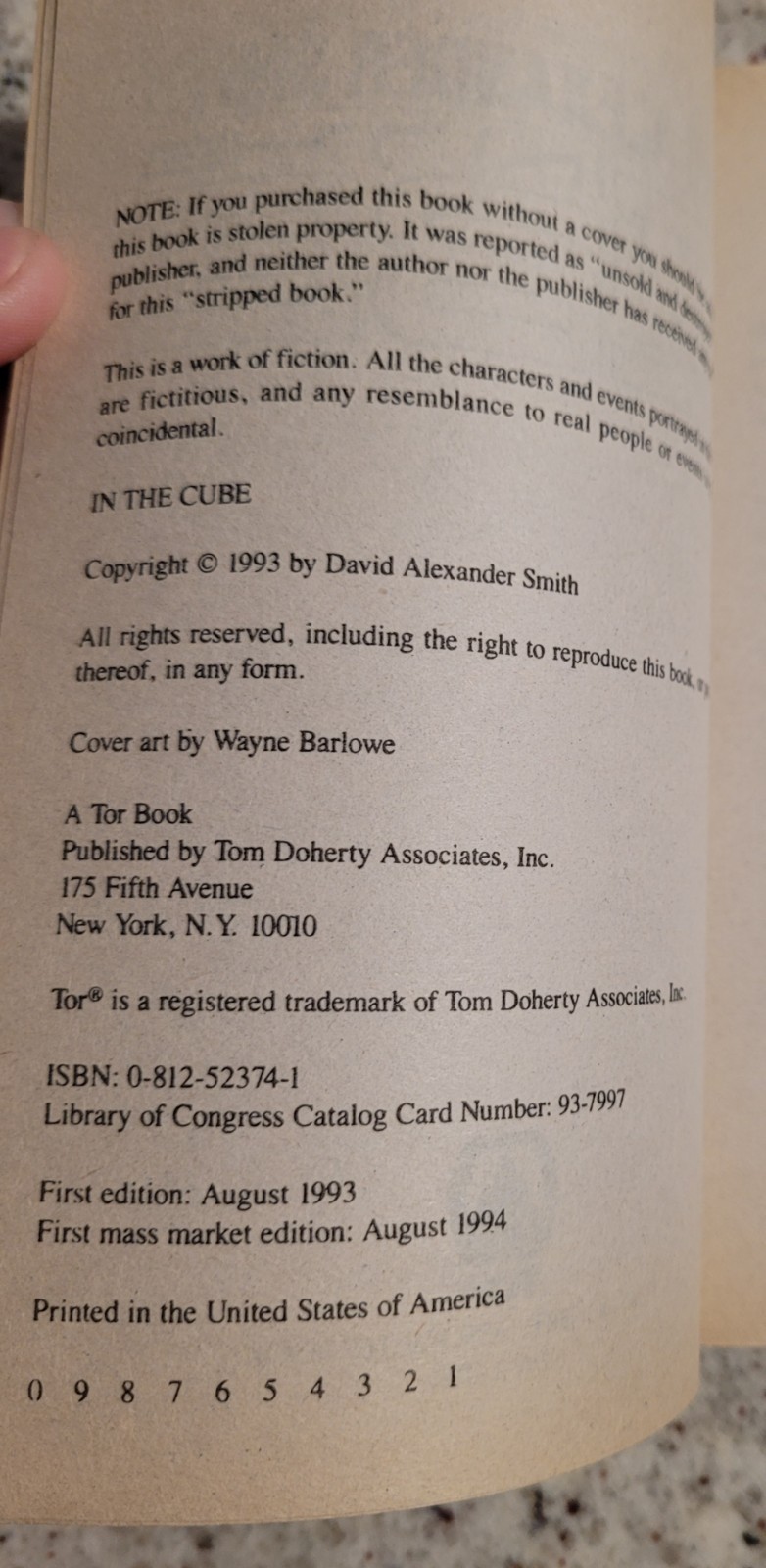 In the Cube by David Alexander Smith (PB, 1994 MM Ed., *LN*)