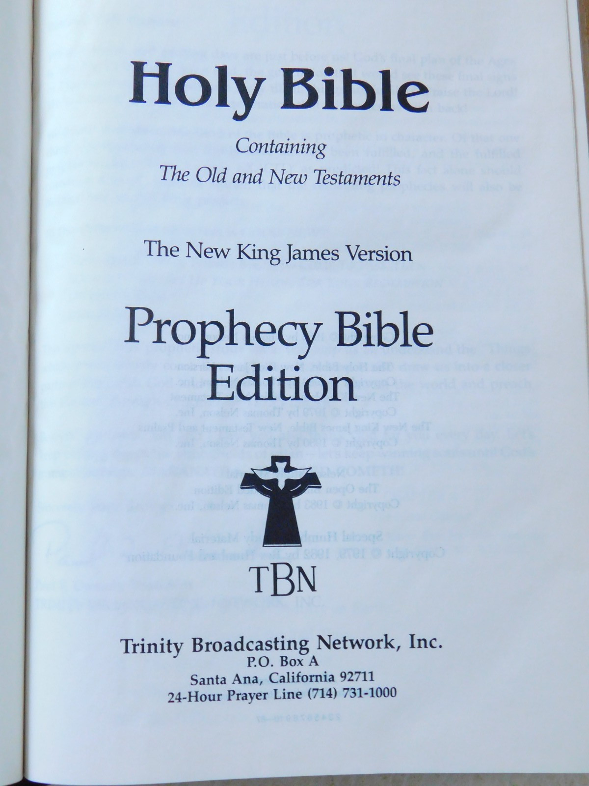 NKJV Holy Bible TBN Special Prophecy Edition 1985 Burgundy