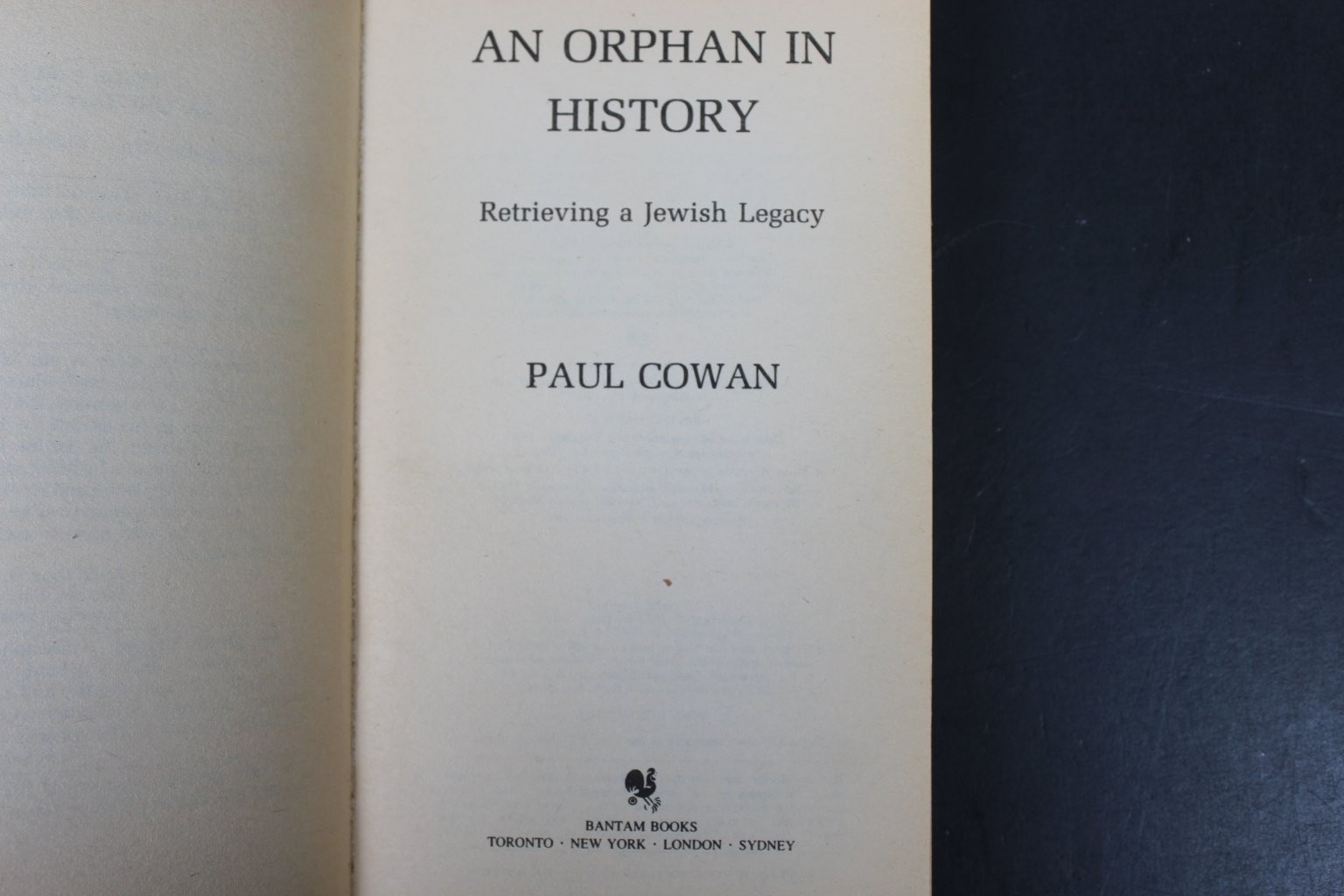 An Orphan in History Paul Cowan 1983 First Bantam Edition Memoir Jewish Roots PB