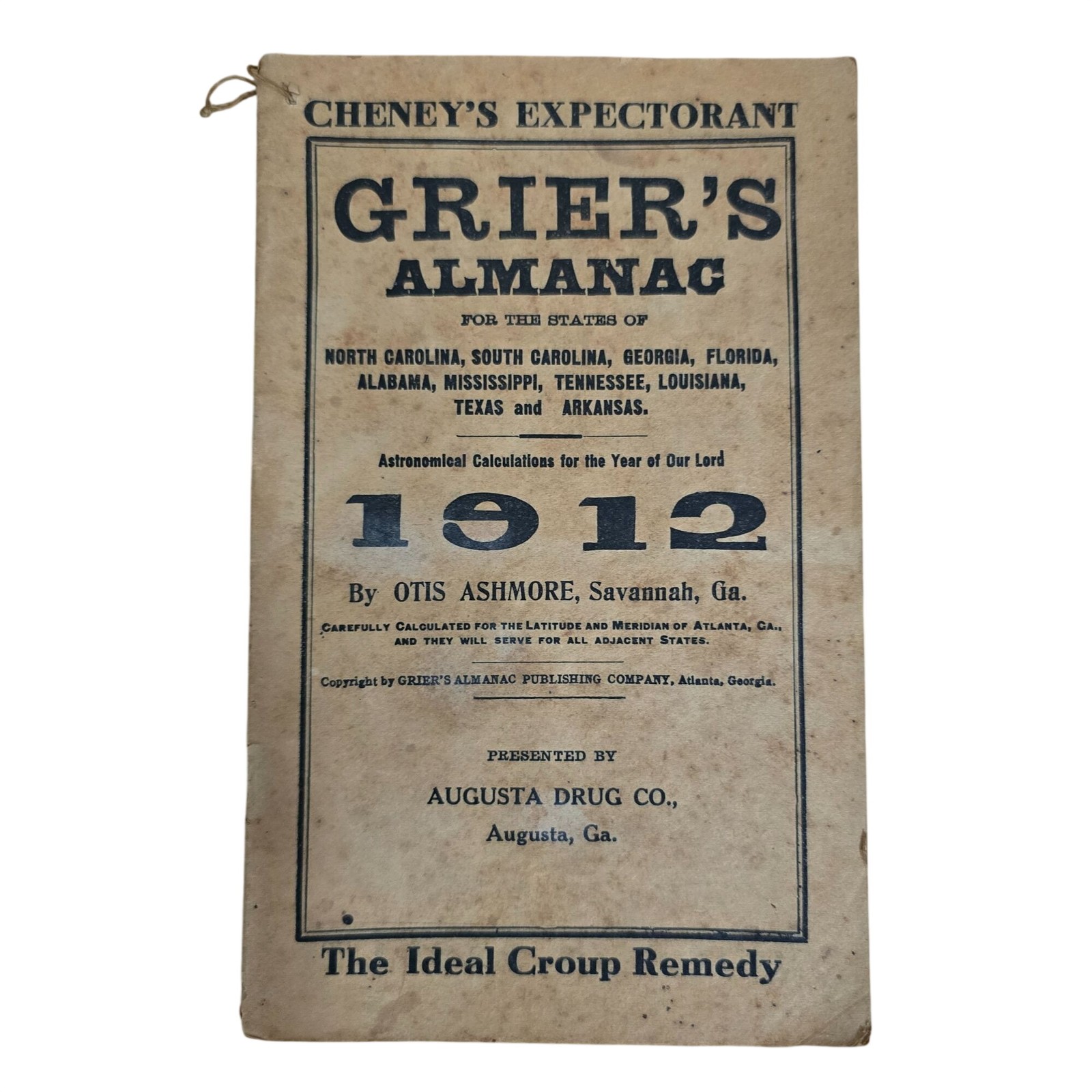 Vintage Grier’s Almanac Lot 1910-1918 WWI Era Southern Advertising Ephemera