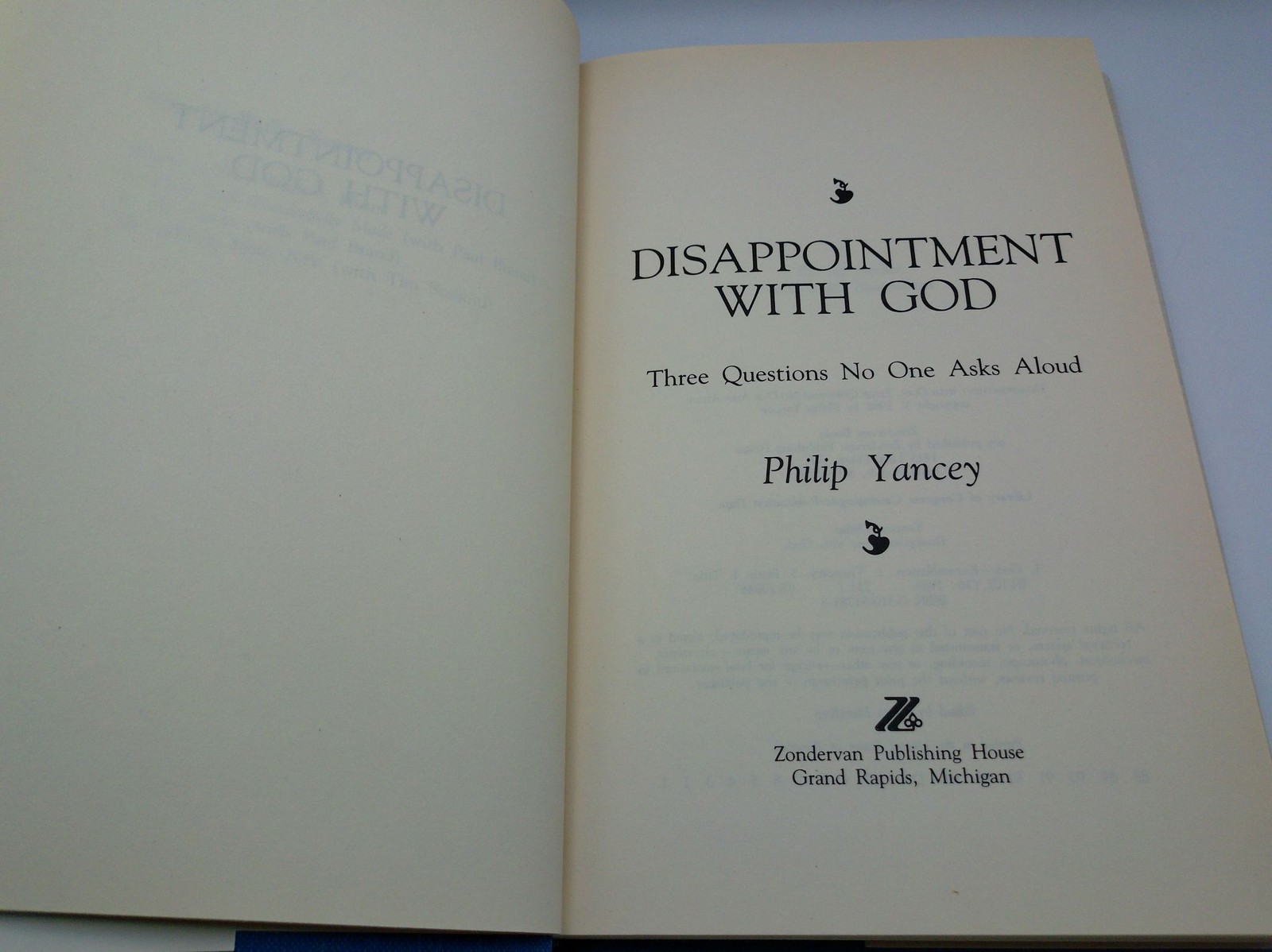 Philip Yancey Disappointment With God Hardcover DJ 1988 Christian Zondervan