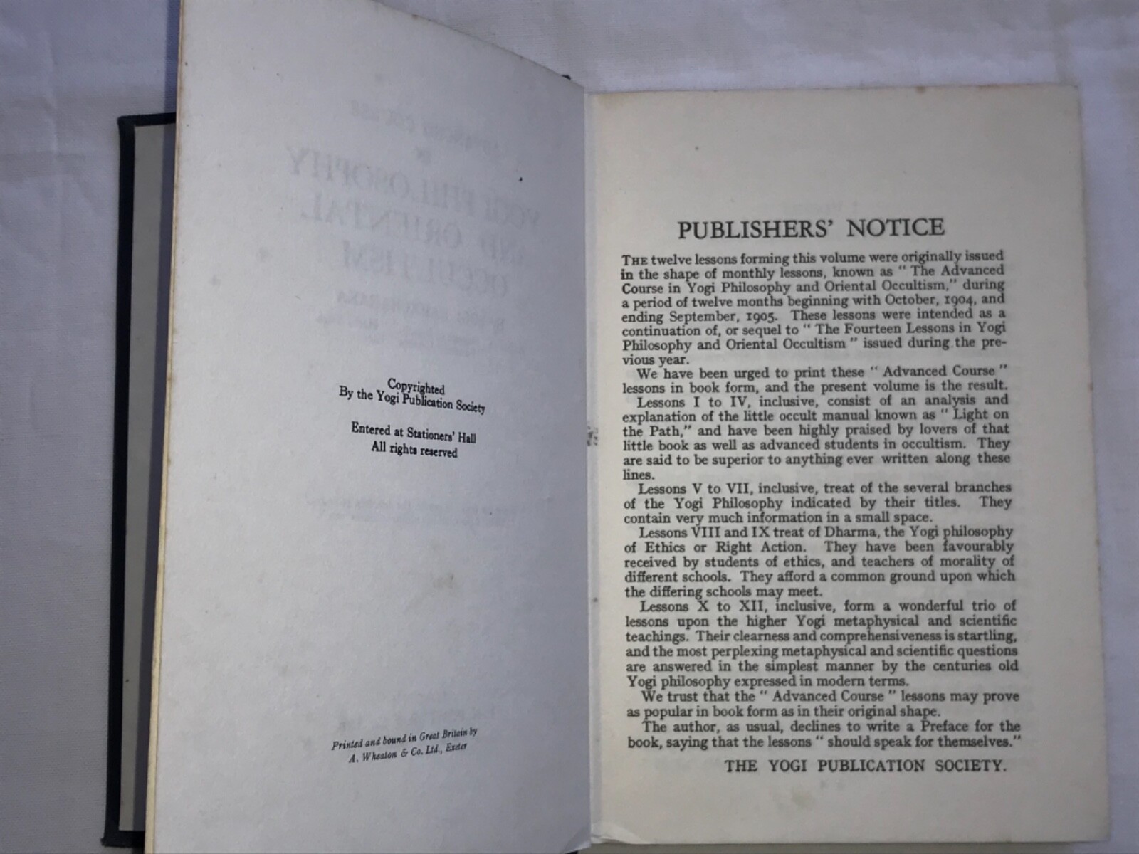 Advanced course in Yogi Philosophy Oriental Occultism Book Y. Ramacharaka VTG