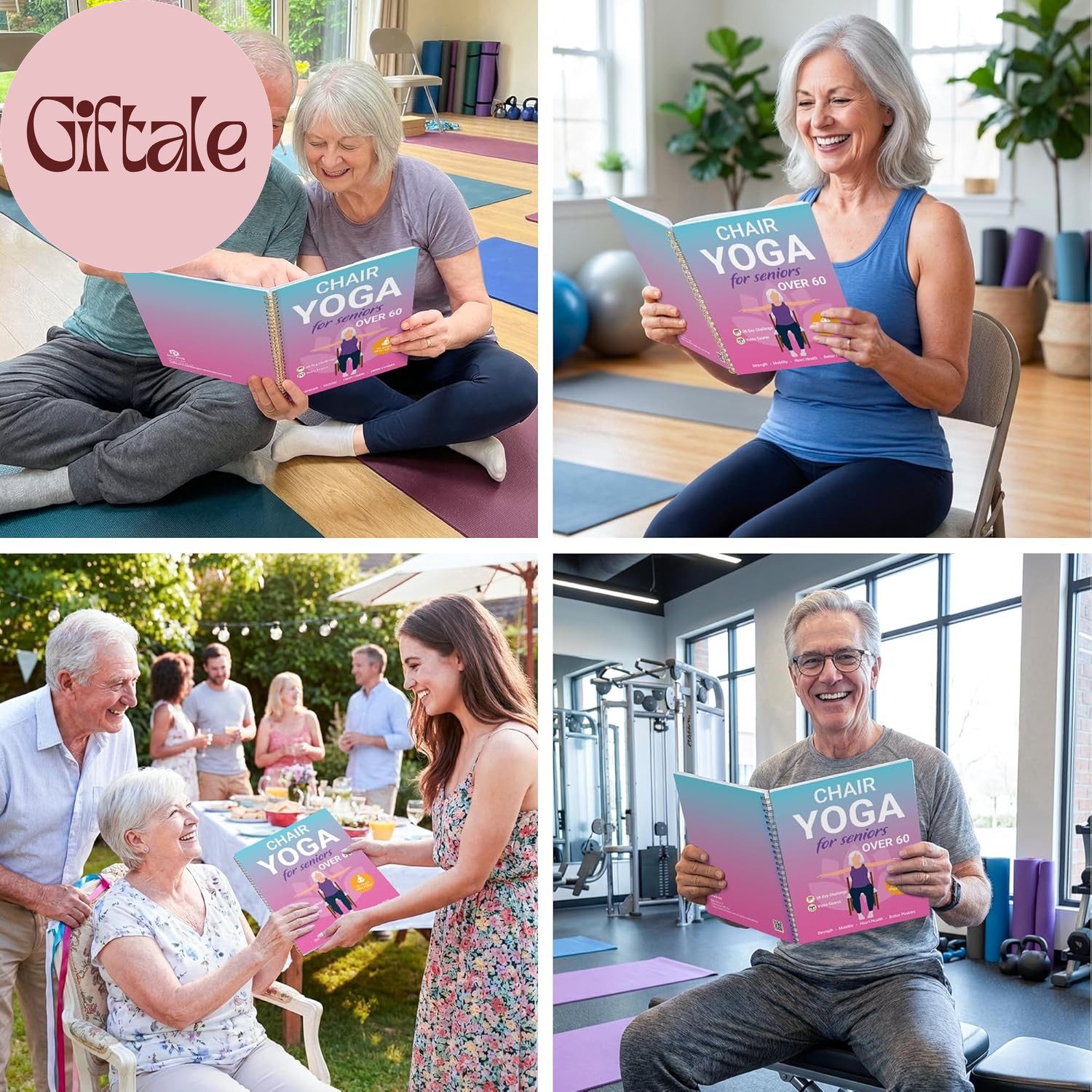 Chair Yoga for Seniors over 60 Book and Chart, 30 Poses with Video Guide, Spiral