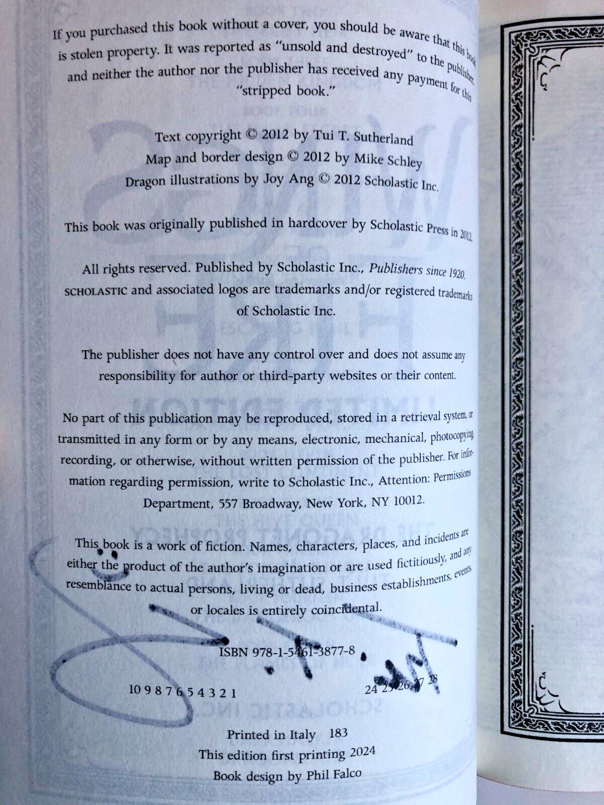 SIGNED The Dragonet Prophecy (Wings of Fire 1) Tui T. Sutherland LIMITED EDITION