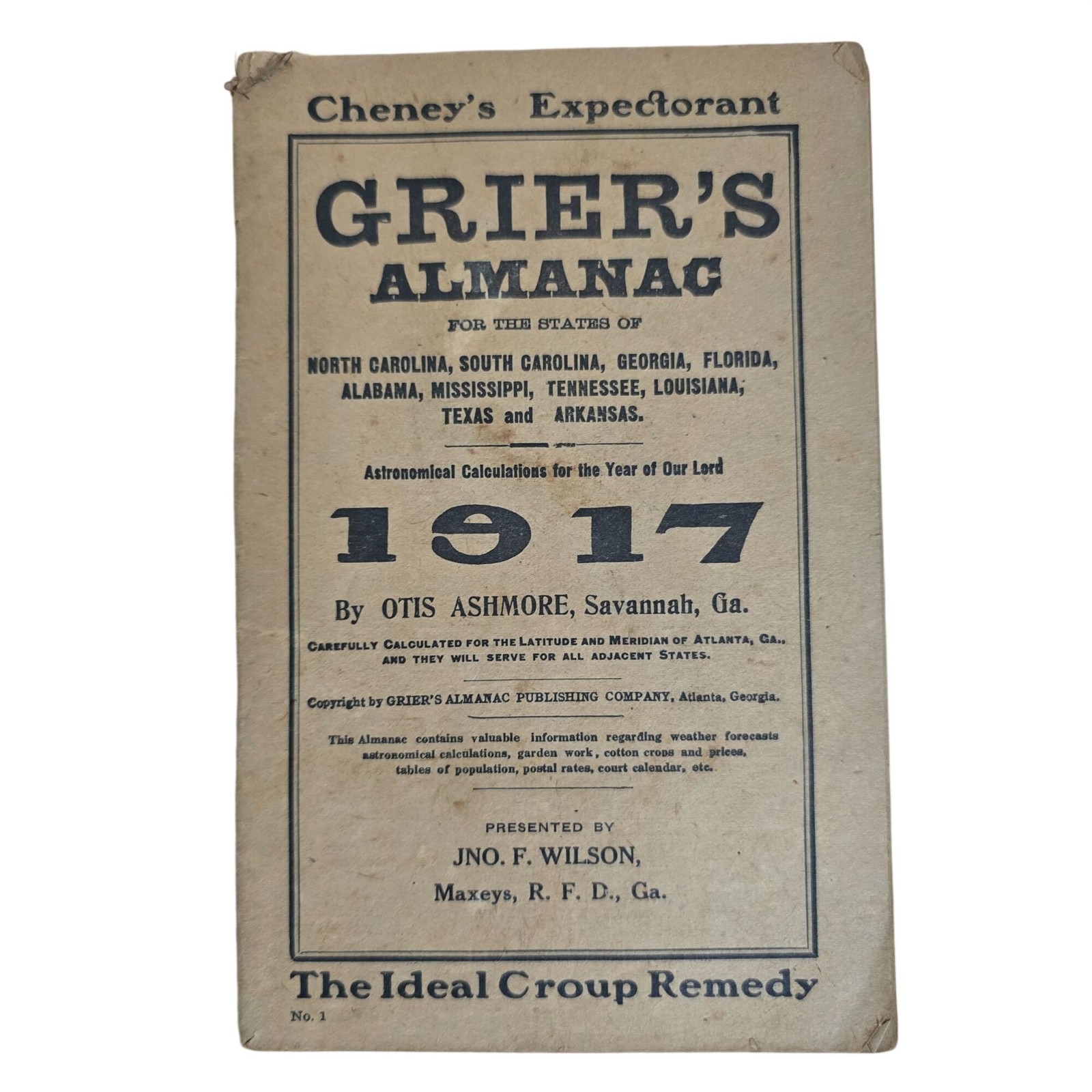 Vintage Grier’s Almanac Lot 1910-1918 WWI Era Southern Advertising Ephemera