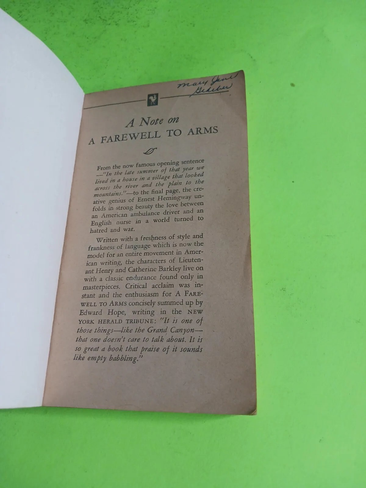 A Farewell to Arms by Enest Hemingway MMPB (1955) 6th Printing