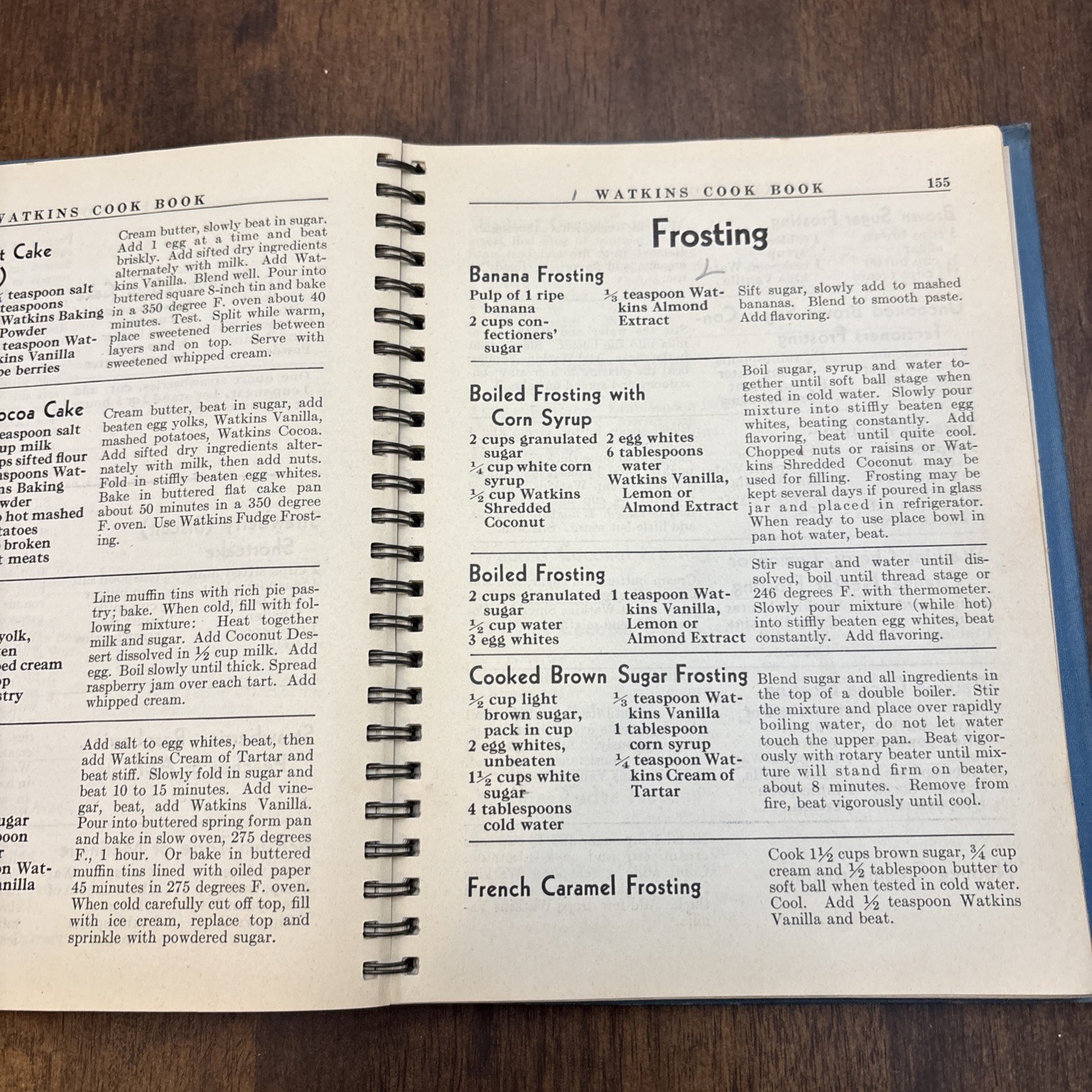 Cookbook 1938 J.R. Watkins Blue Wire Bound Interesting Recipes Vtg 288 Pages