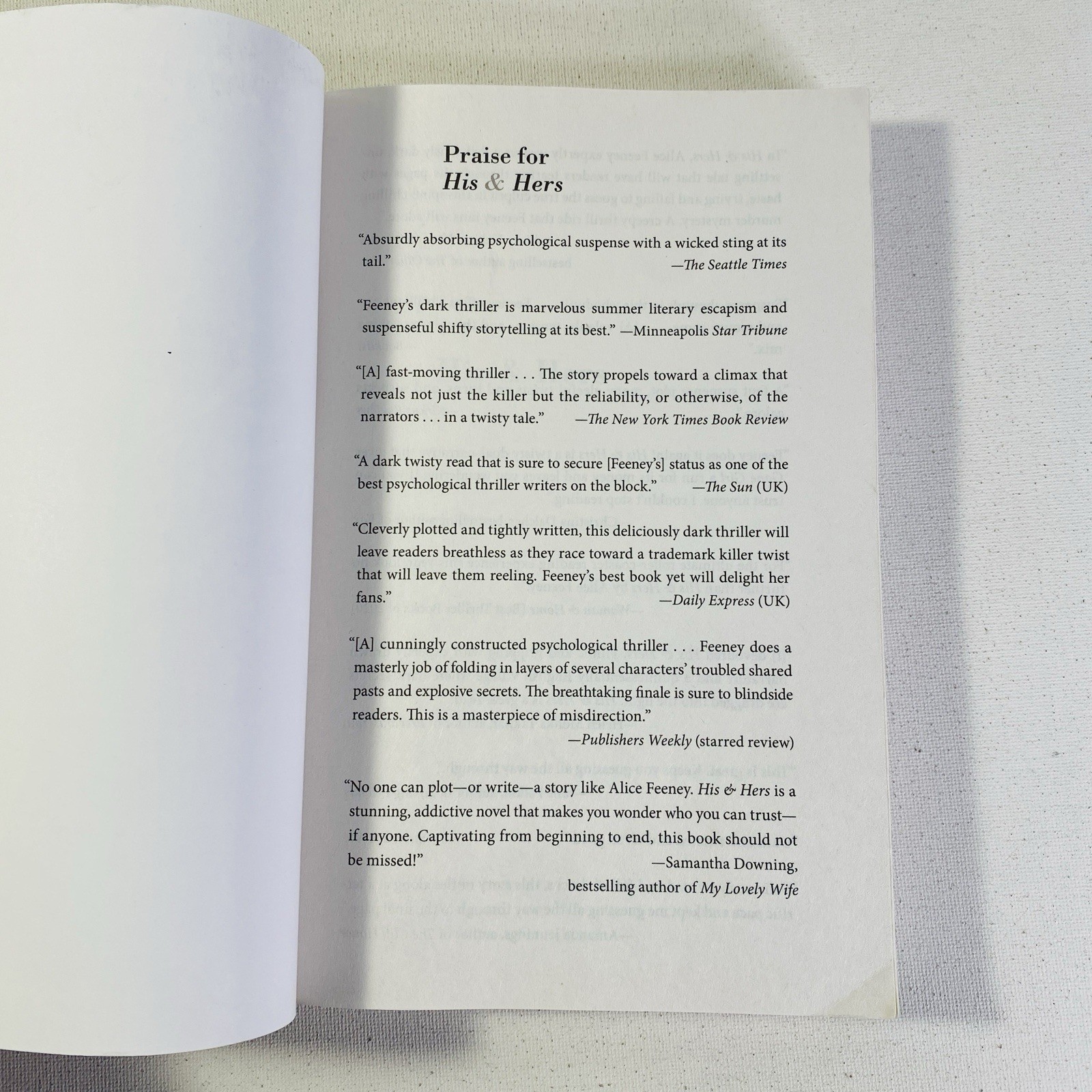 His and Hers : A Novel by Alice Feeney (2021, Trade Paperback)