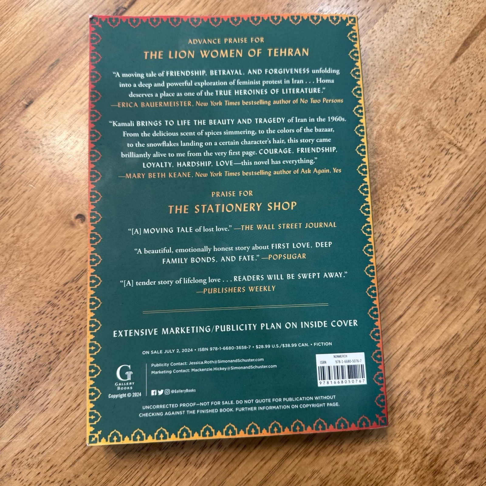 The Lion Women Of Tehran Advance Reader’s Edition Marjan Kamali ARC Paperback