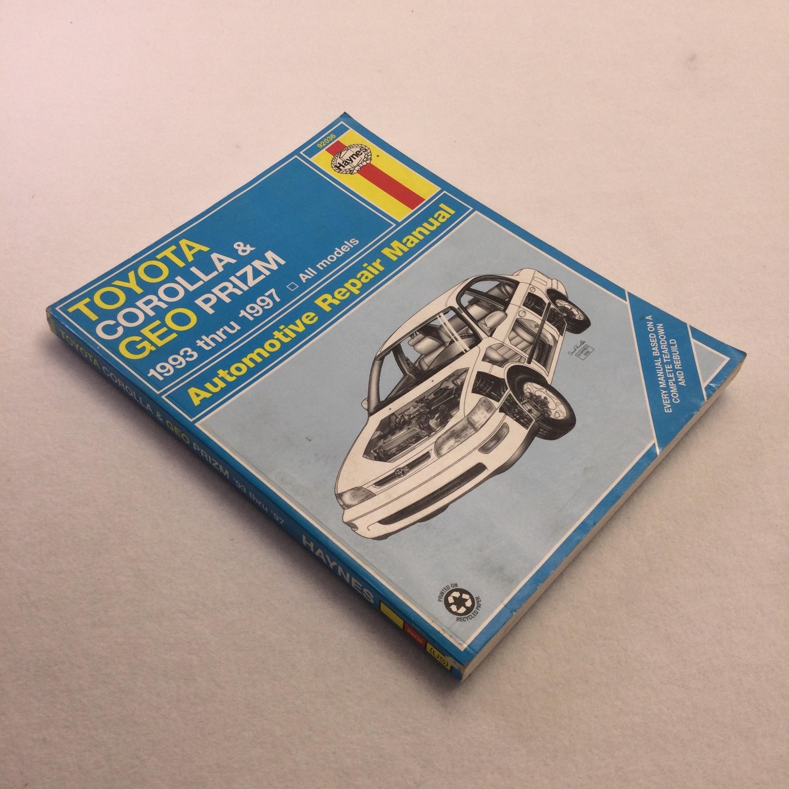 Vintage Toyota Corolla Geo Prizm 1993-1997 Haynes Auto Repair Manual PB Blue USA