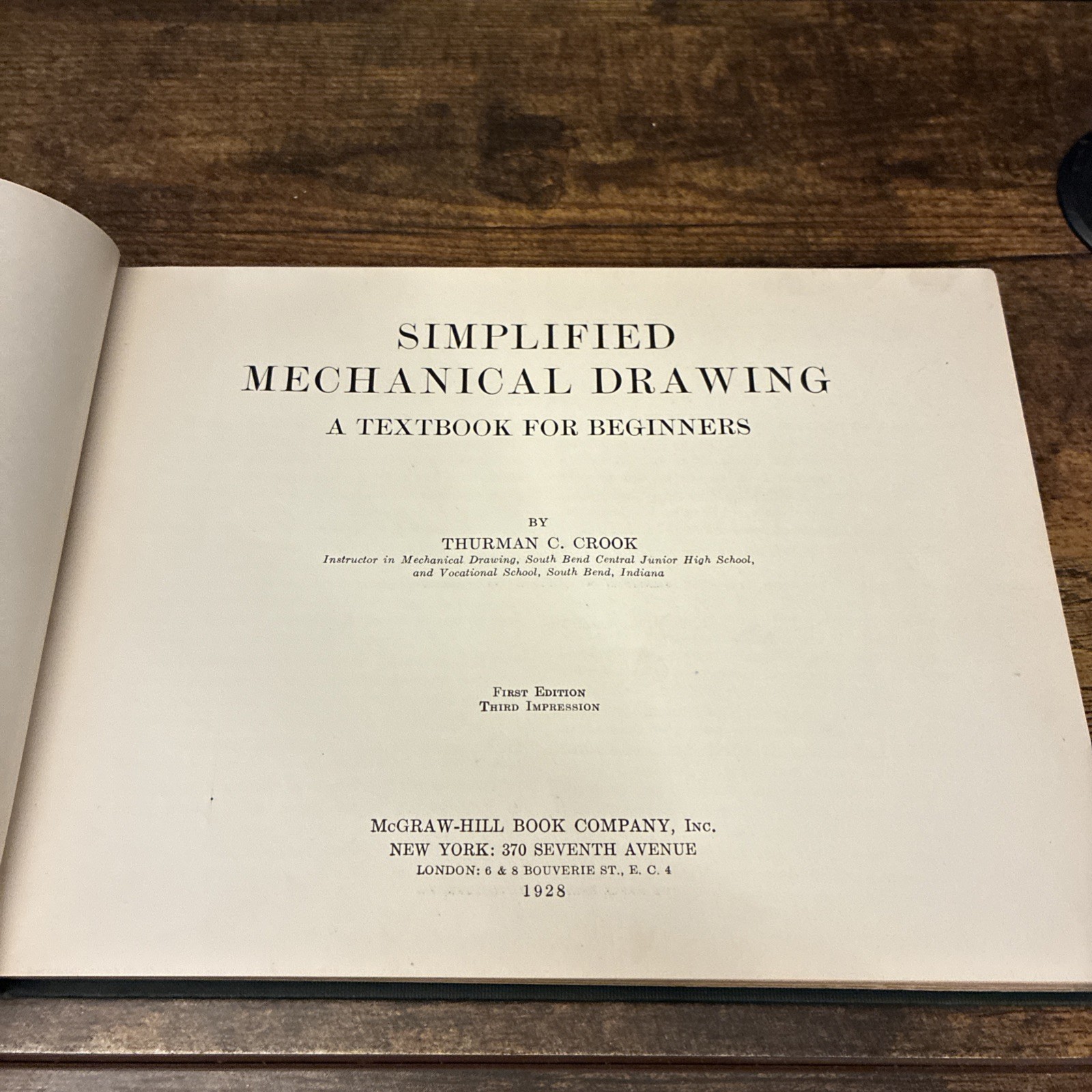 SIMPLIFIED MECHANICAL DRAWING Thurman Crook 1928 First Edition Third Impression