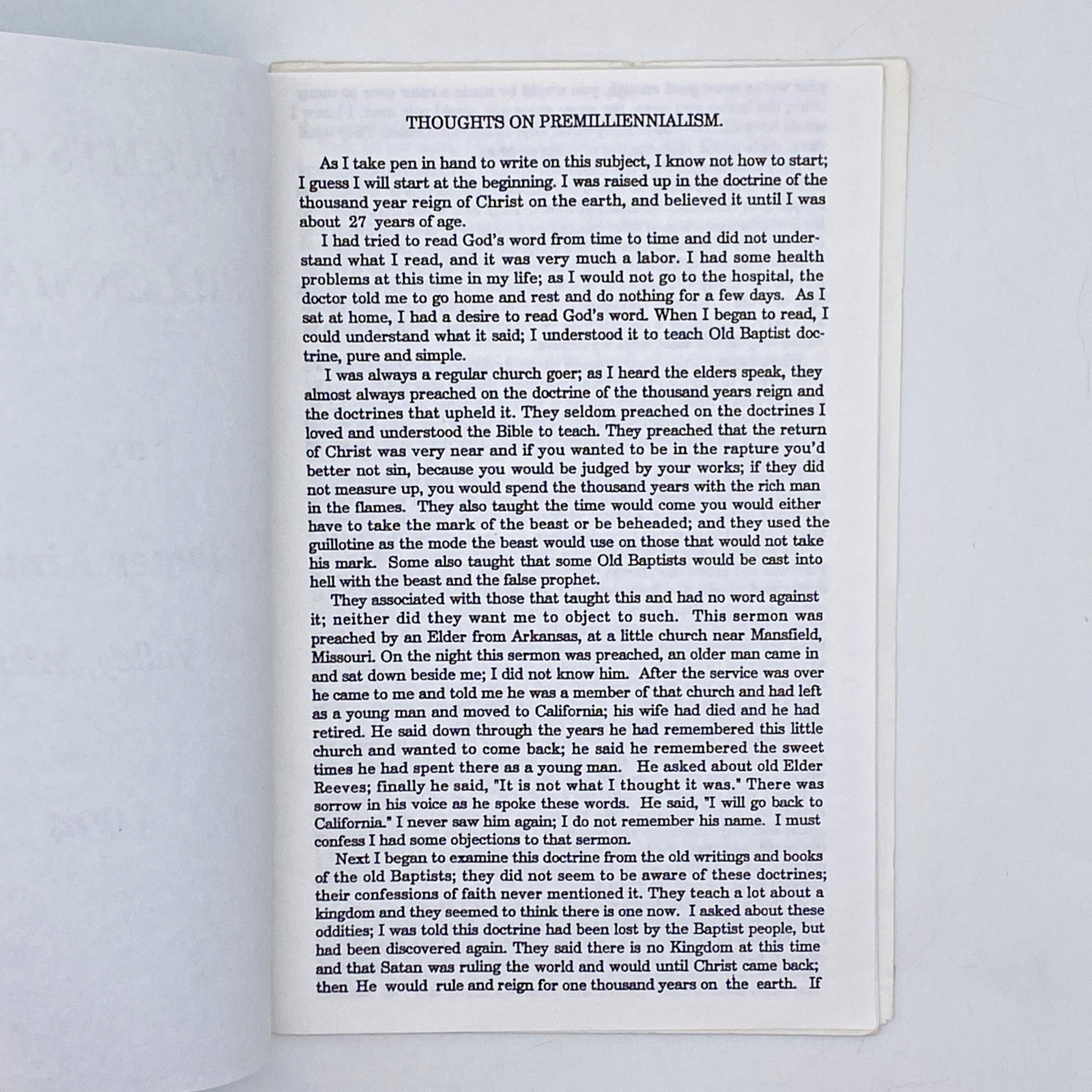 Thoughts on Premillennialism by James Kimbrough Peace Valley MO 1994