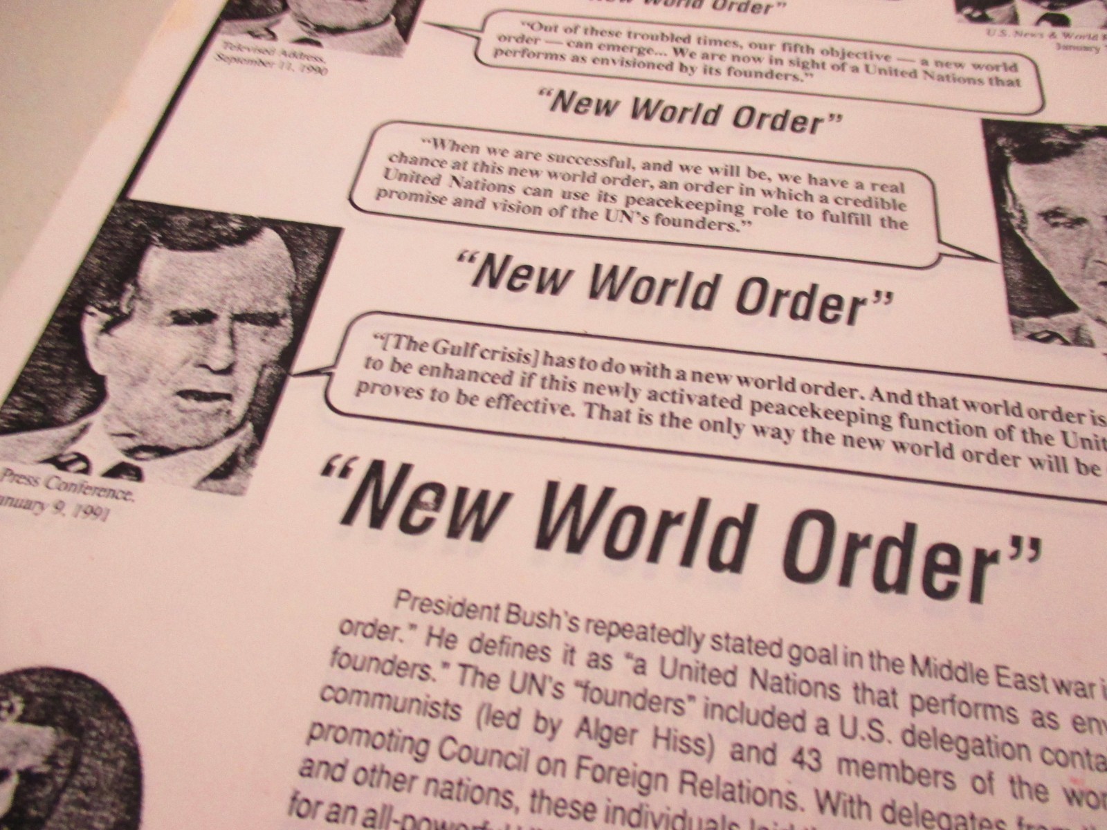 Vintage New World Order Flyer, John Birch Society, George Bush, Globalists