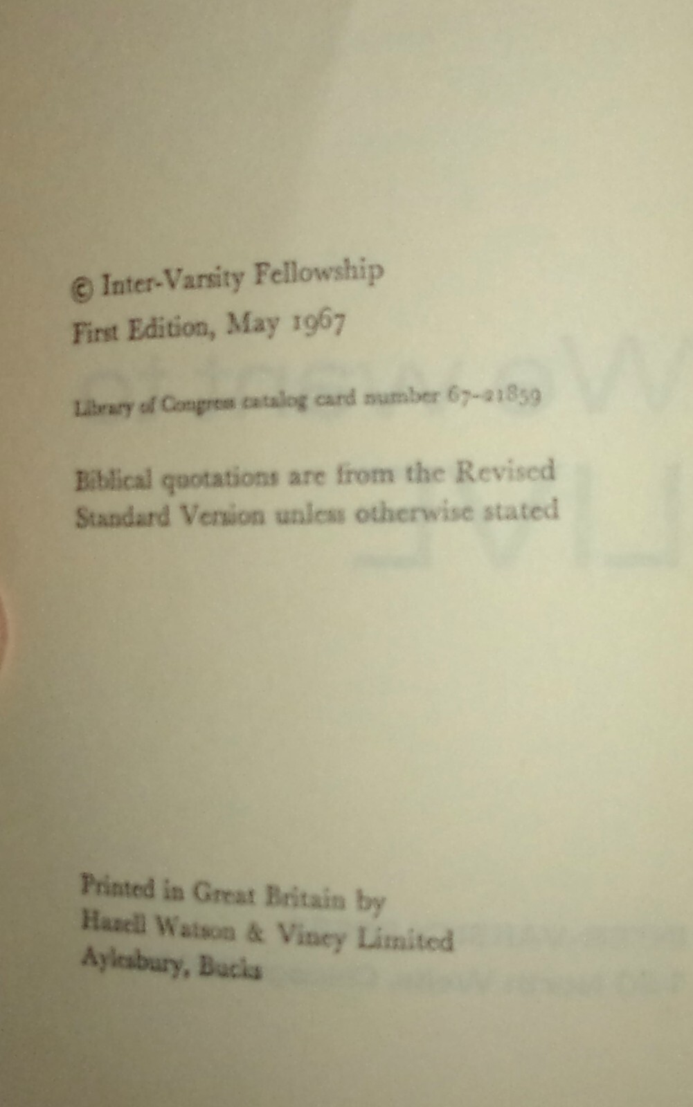 WE WANT TO LIVE-Christianity-ROBERT CROSSLEY-InterVarsity Press 1st Edition-Ex!