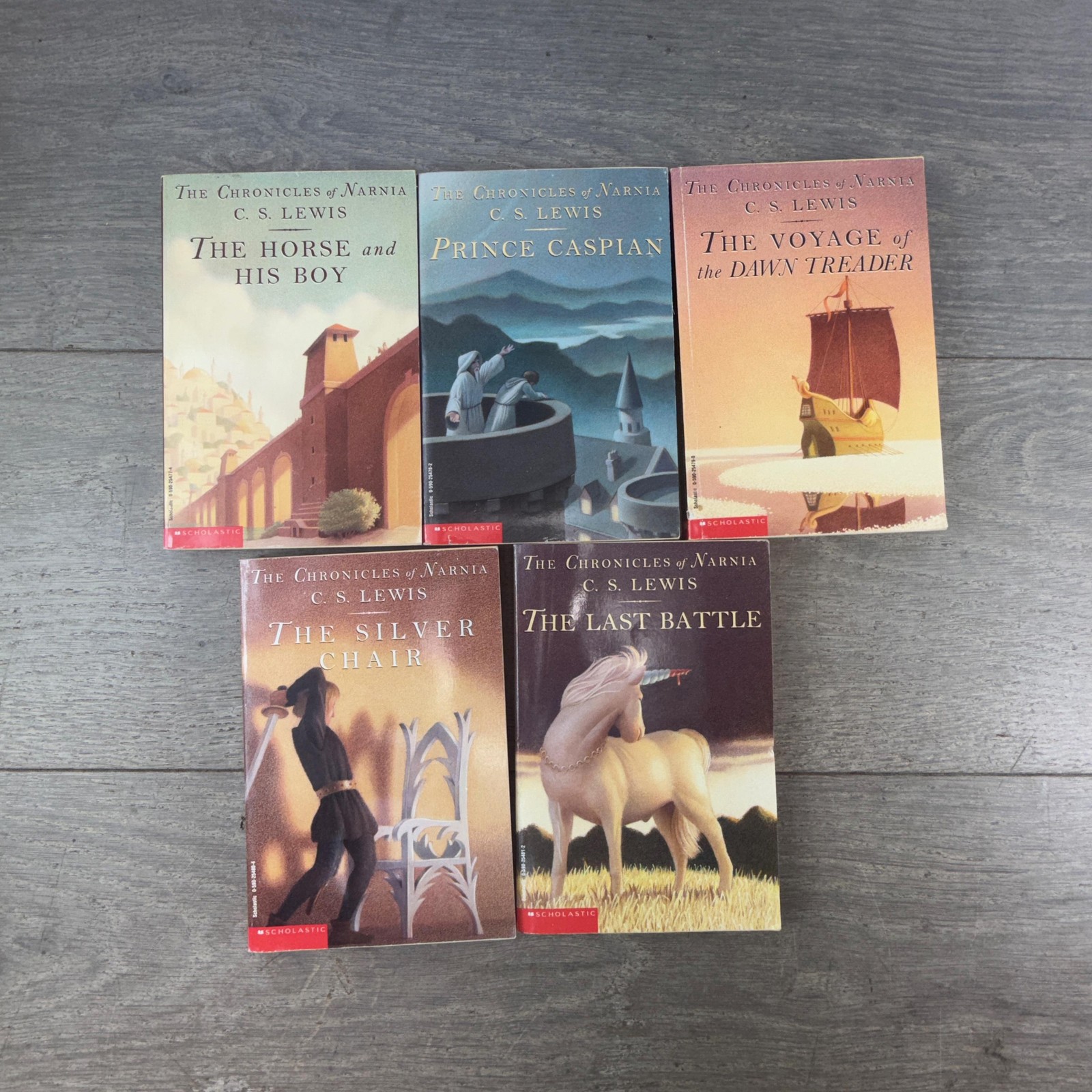 Chronicles Of Narnia C.S. Lewis Lot 5 Scholastic Paperback Books Set Multicolor