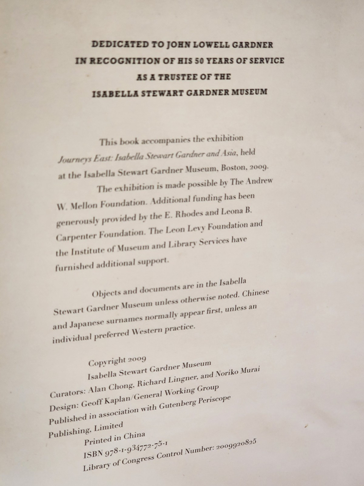 ISABELLA STEWART GARDNER AND ASIA JOURNEYS EAST HC MUSEUM BOOK