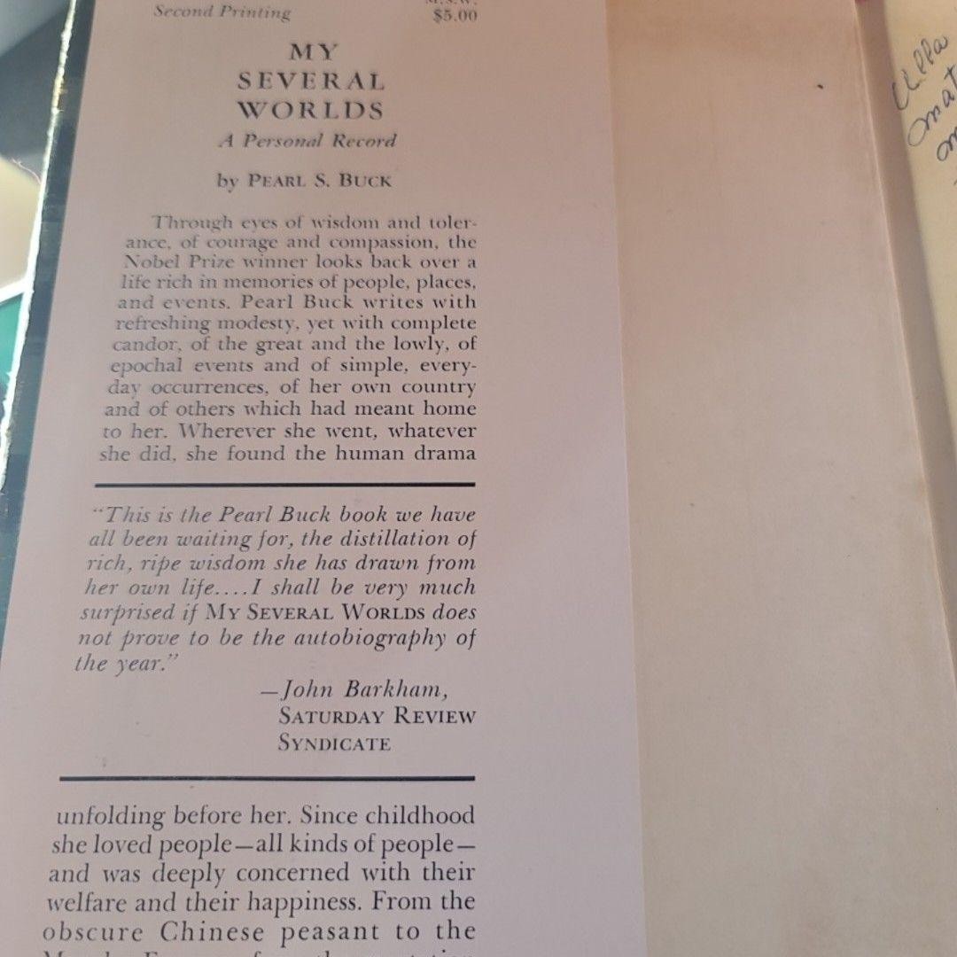 My Several Worlds: A Personal Record Pearl S. Buck John Day Hardcover DJ