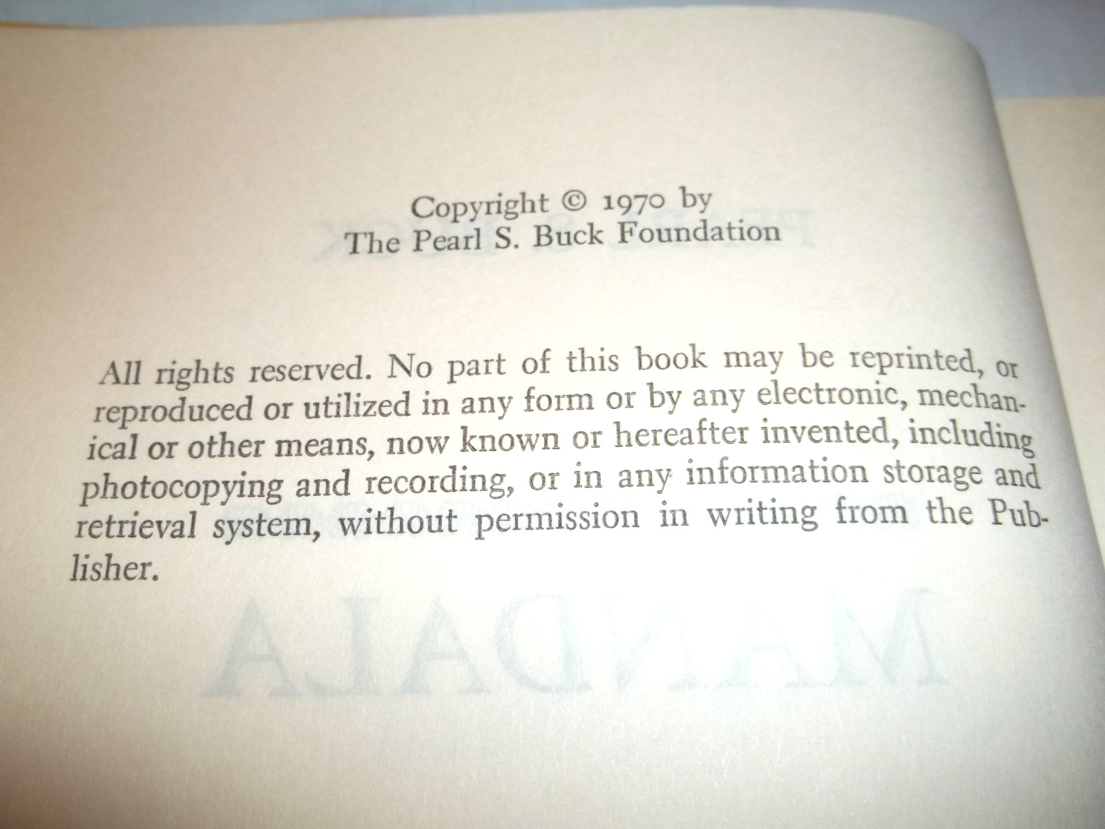 C-9: Pearl S Buck MANDALA vtg HC DJ book 1970 Peral S Buck Foundation