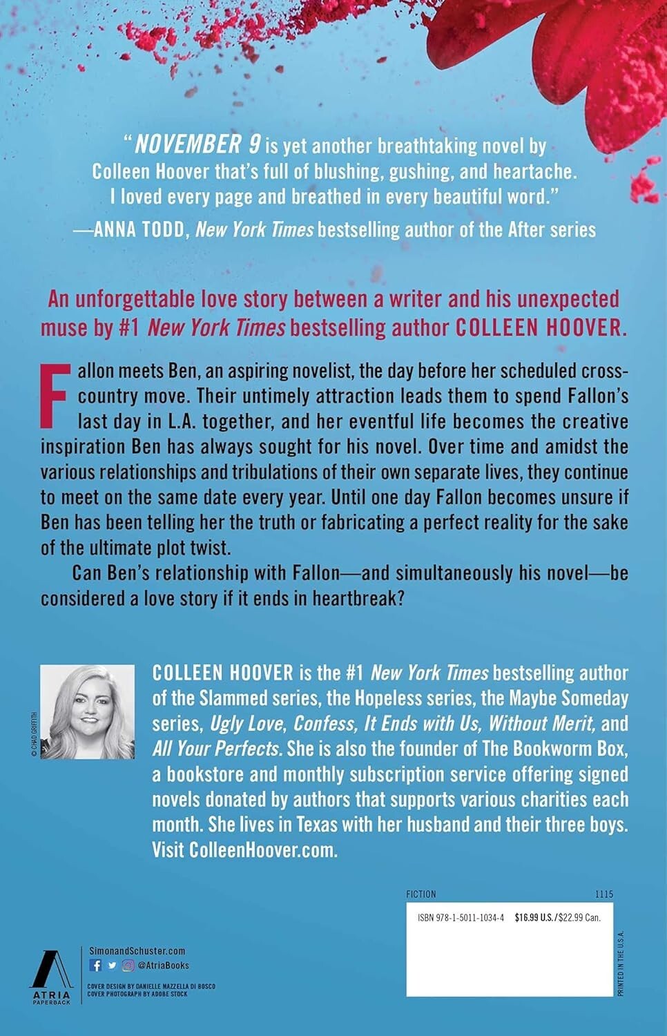 November 9: A Novel by Colleen Hoover, Love Story, ISBN: 978-1-5011-1034-4