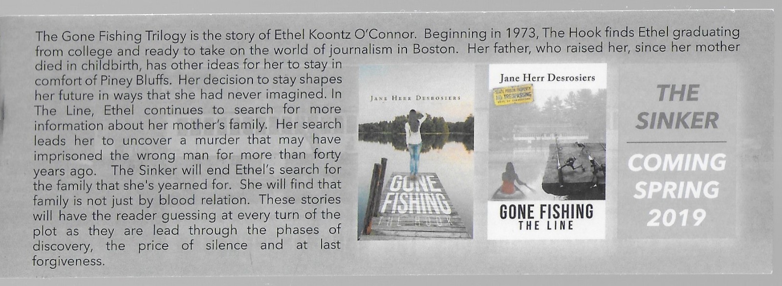 Gone Fishing: The Sinker by Jane Herb Desrosiers, plus bookmark