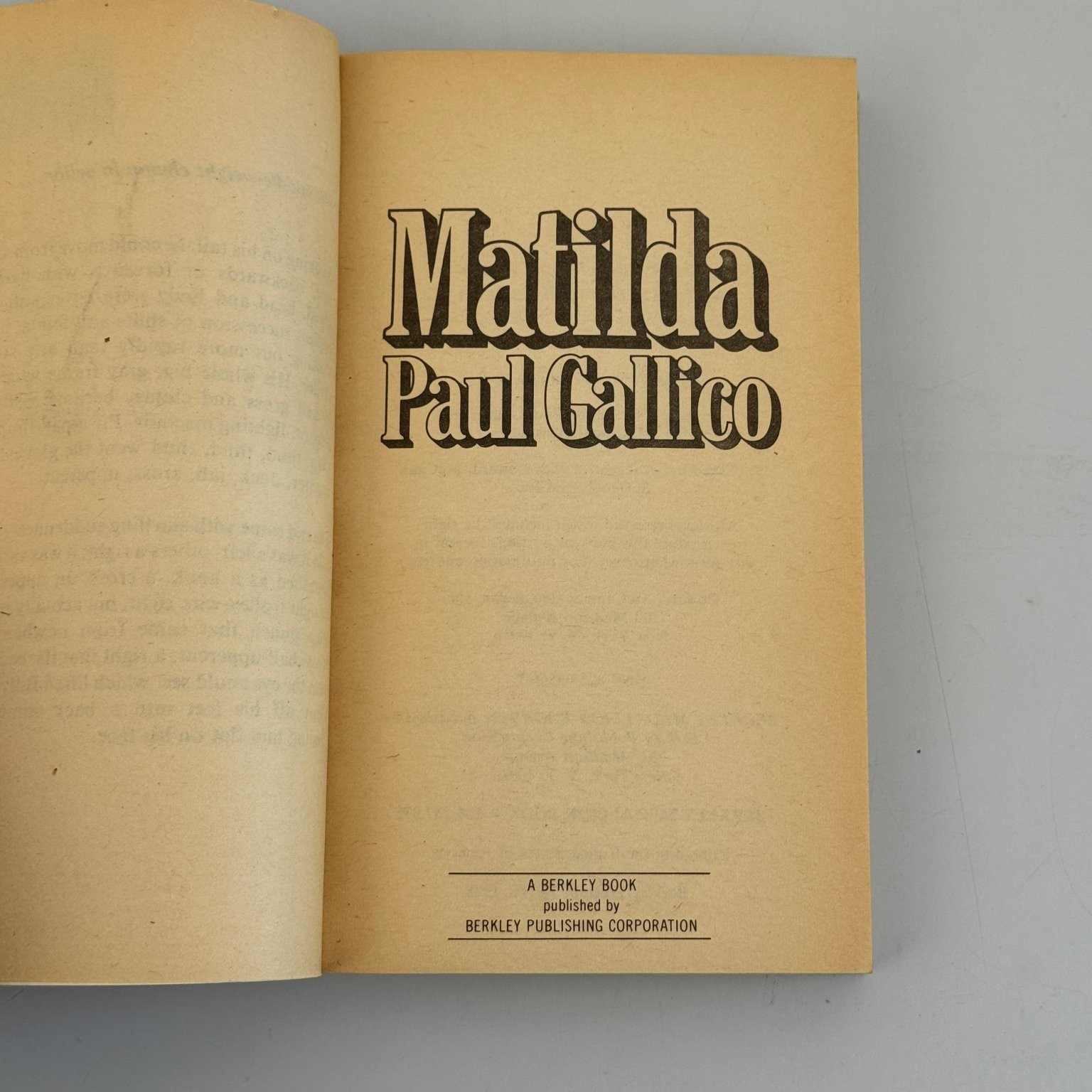 Matilda Paul Gallico 1970 First American Edition Vintage Paperback Berkley