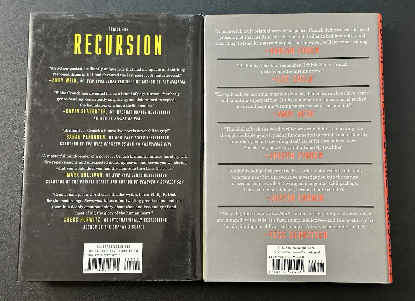 Dark Matter & Recursion by Blake Crouch ~ 1st Printing / Edition. Hardcover Lot