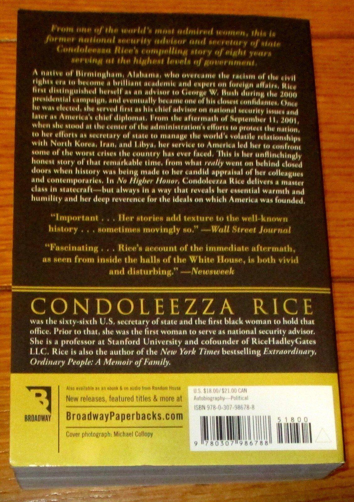 2011 No Higher Honor by Condoleezza Rice SIGNED First Edition Softcover Book