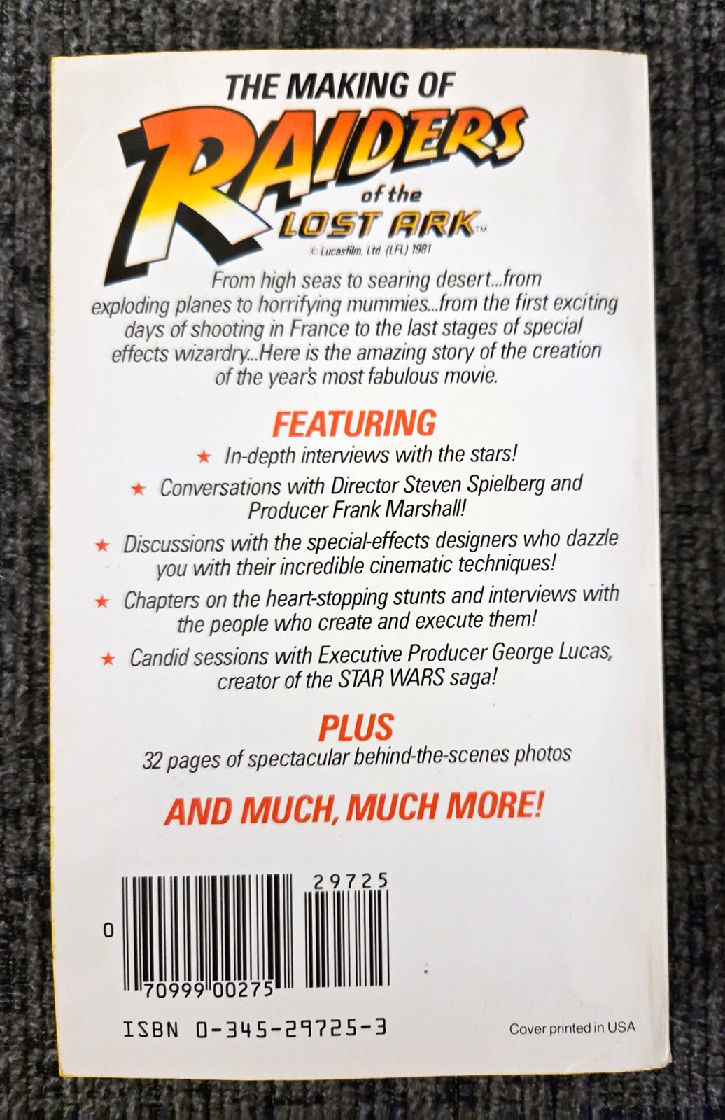The Making of Raiders of the Lost Ark by Derek Taylor 1981 36 pages of Photos