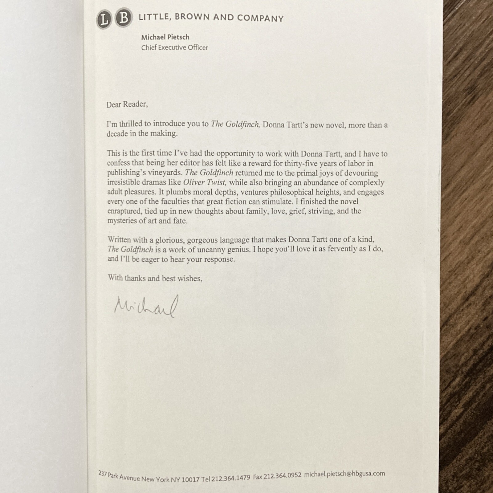 *ARC / Uncorrected Proof* The Goldfinch – Donna Tartt (Little Brown, 2013)