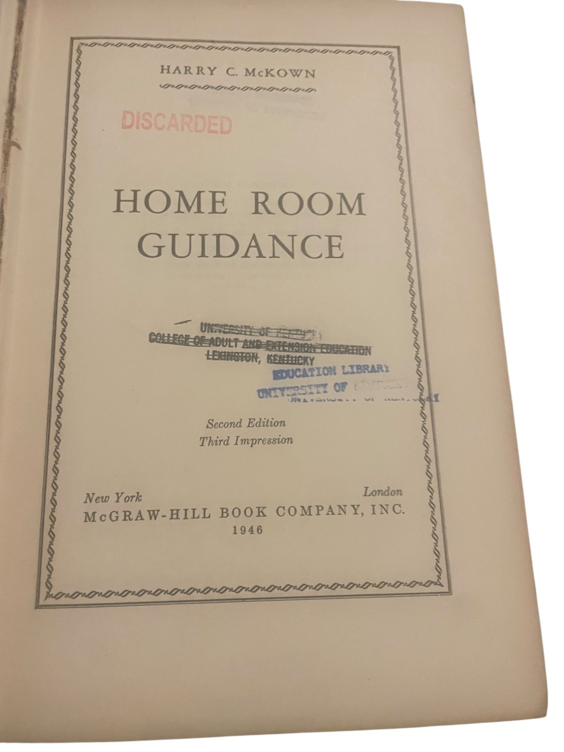 Home Room Guidance Harry C. McKown 1946 2nd Edition Education McGraw-Hill