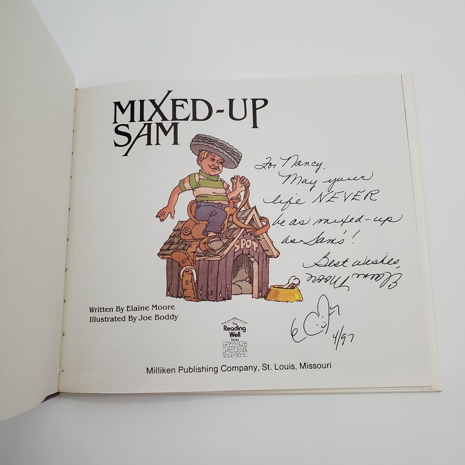 Signed w Art HBDJ Book MIXED UP SAM Elaine Moore To Nancy Hardback Autographed