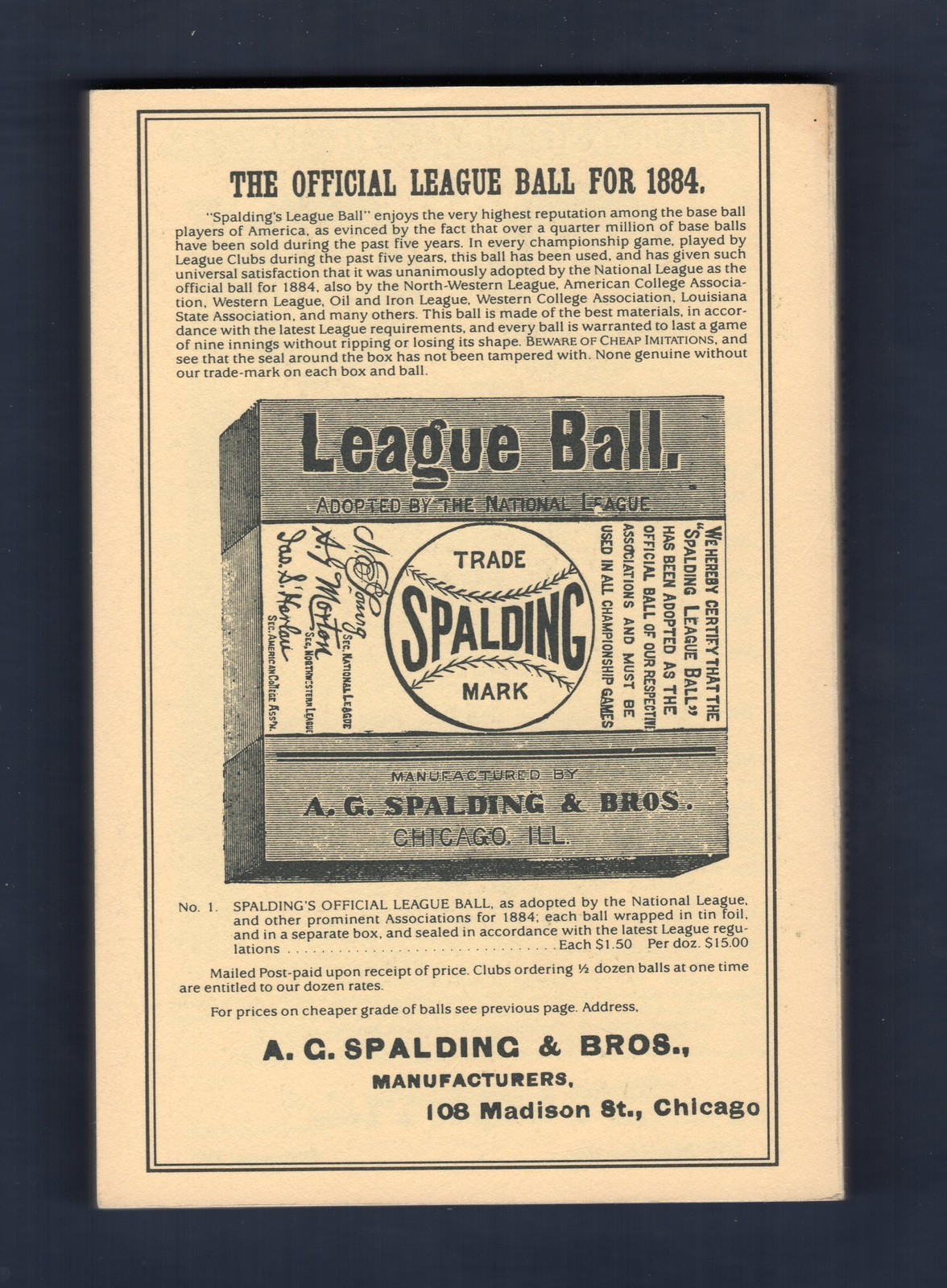 1884 SPALDING’S BASEBALL GUIDE | 1987 Horton P.C. ~ 144 pages ~ Scarce REPRINT!