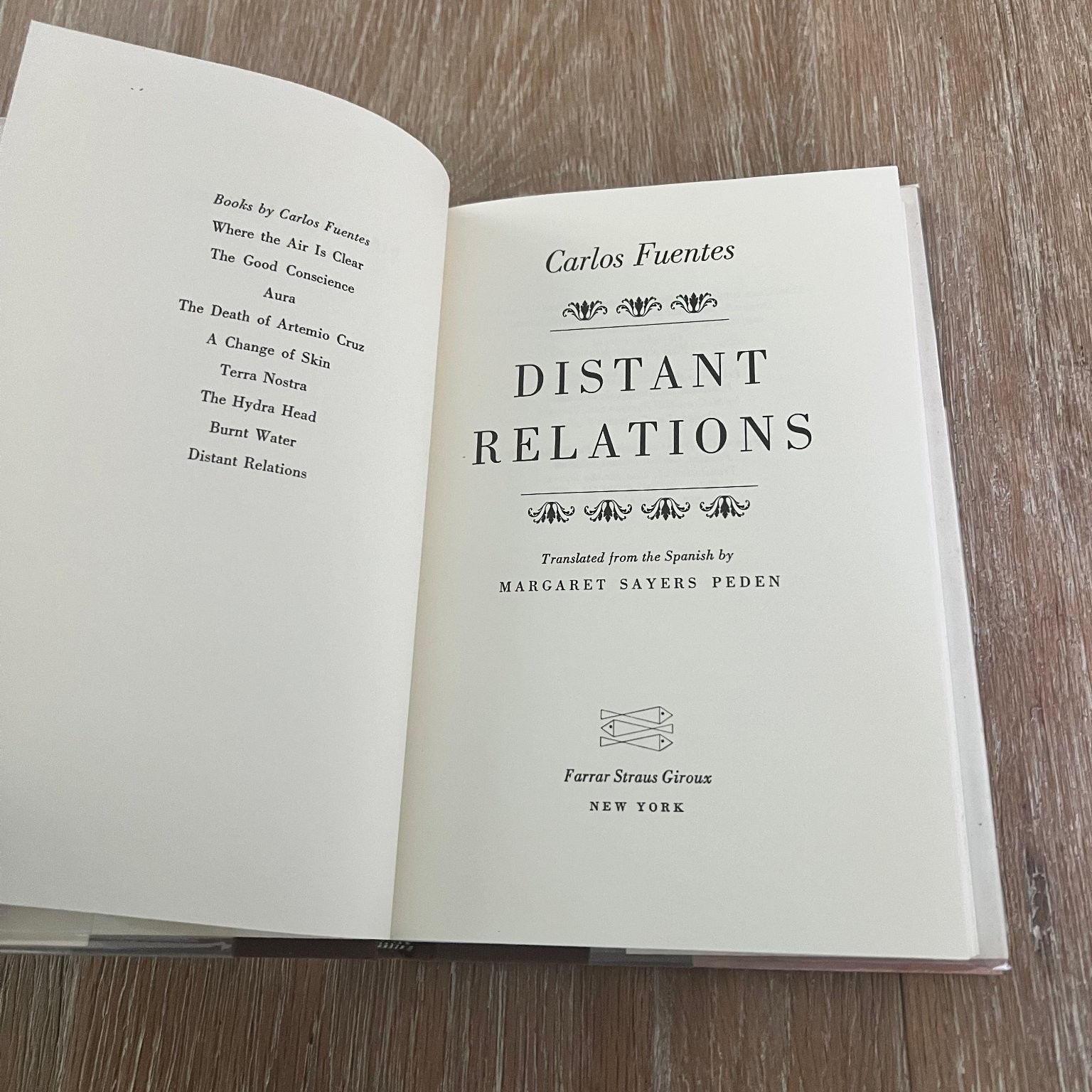 Distant Relations Carlos Fuentes 1982 First Printing Farrar Straus Giroux Novel