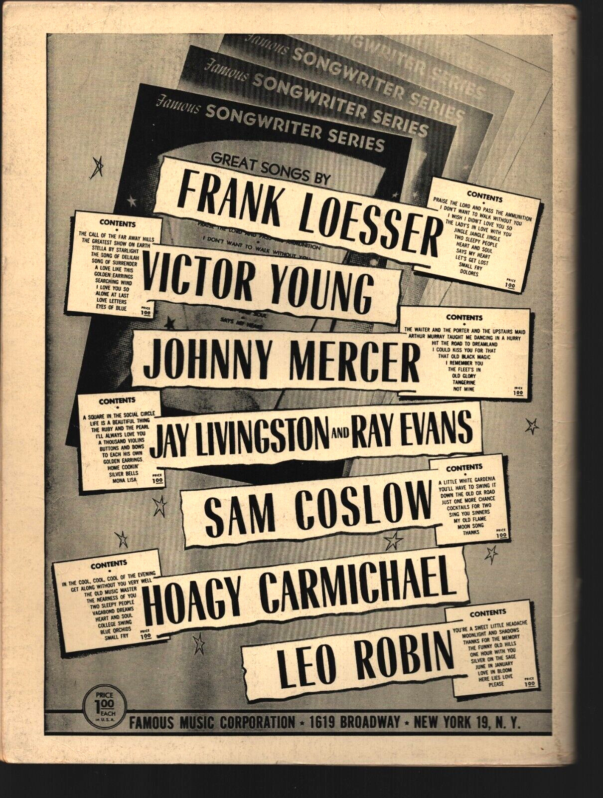 FAMOUS – 88 Pages of Song Hits 1954 Songbook – Famous Music Corp.