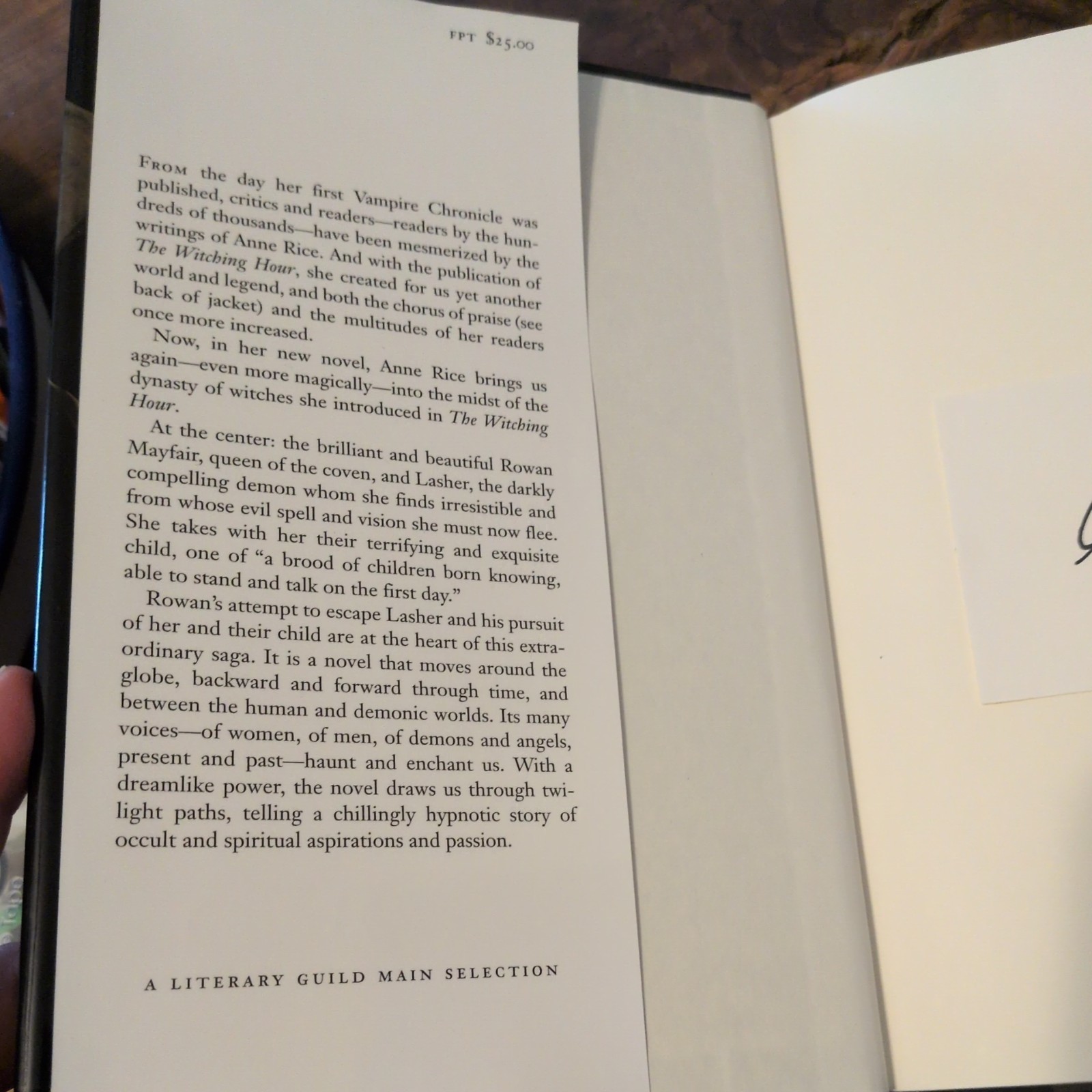 Lasher 1993 Fifth Print Bookplate Signed Hardcover/Dust Jacket by Anne Rice