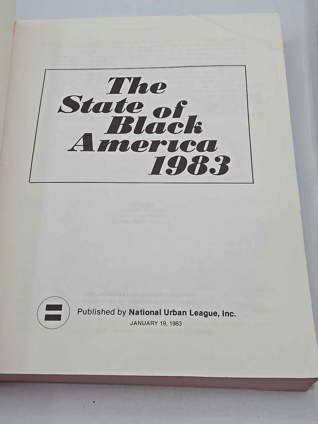 THE STATE OF BLACK AMERICA 1983: By National Urban League PB 390 Pages VHTF