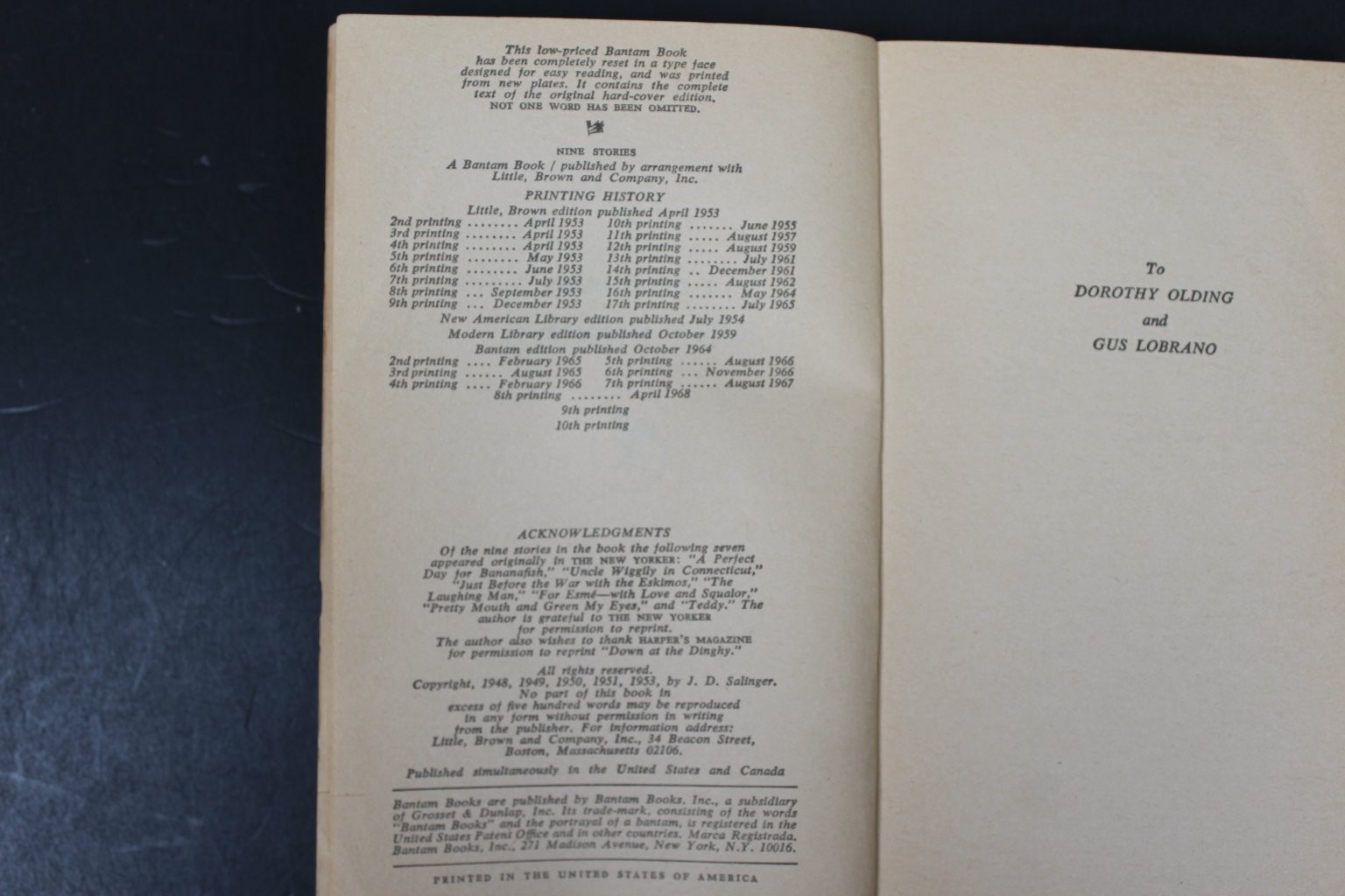 Nine Stories J.D. Salinger 1968 Bantam Edition Short Stories Fiction PB