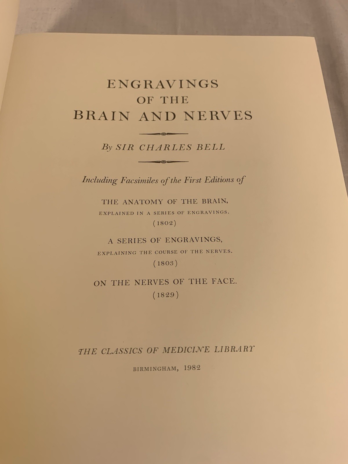 Charles Bell ENGRAVINGS OF THE BRAIN & NERVES Classic of Medicine 1982 Near Mint