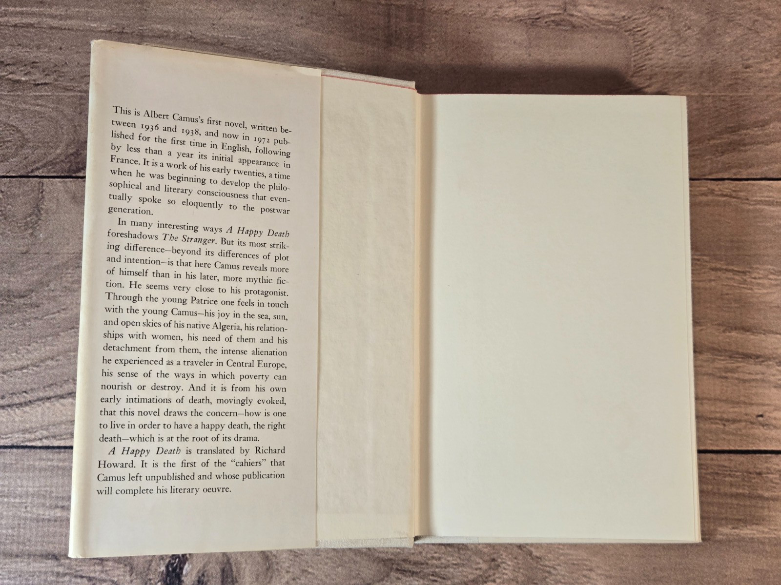 A HAPPY DEATH By Albert Camus & Richard Howard – Hardcover First Edition HC/DJ