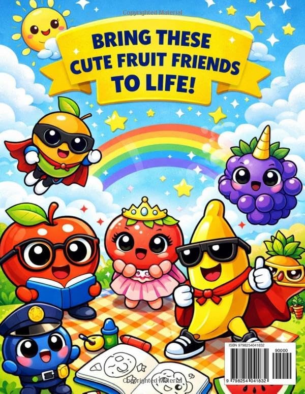 Fruit Coloring Book Kids Cute Fun 26 Pages Easy Ages 4-8