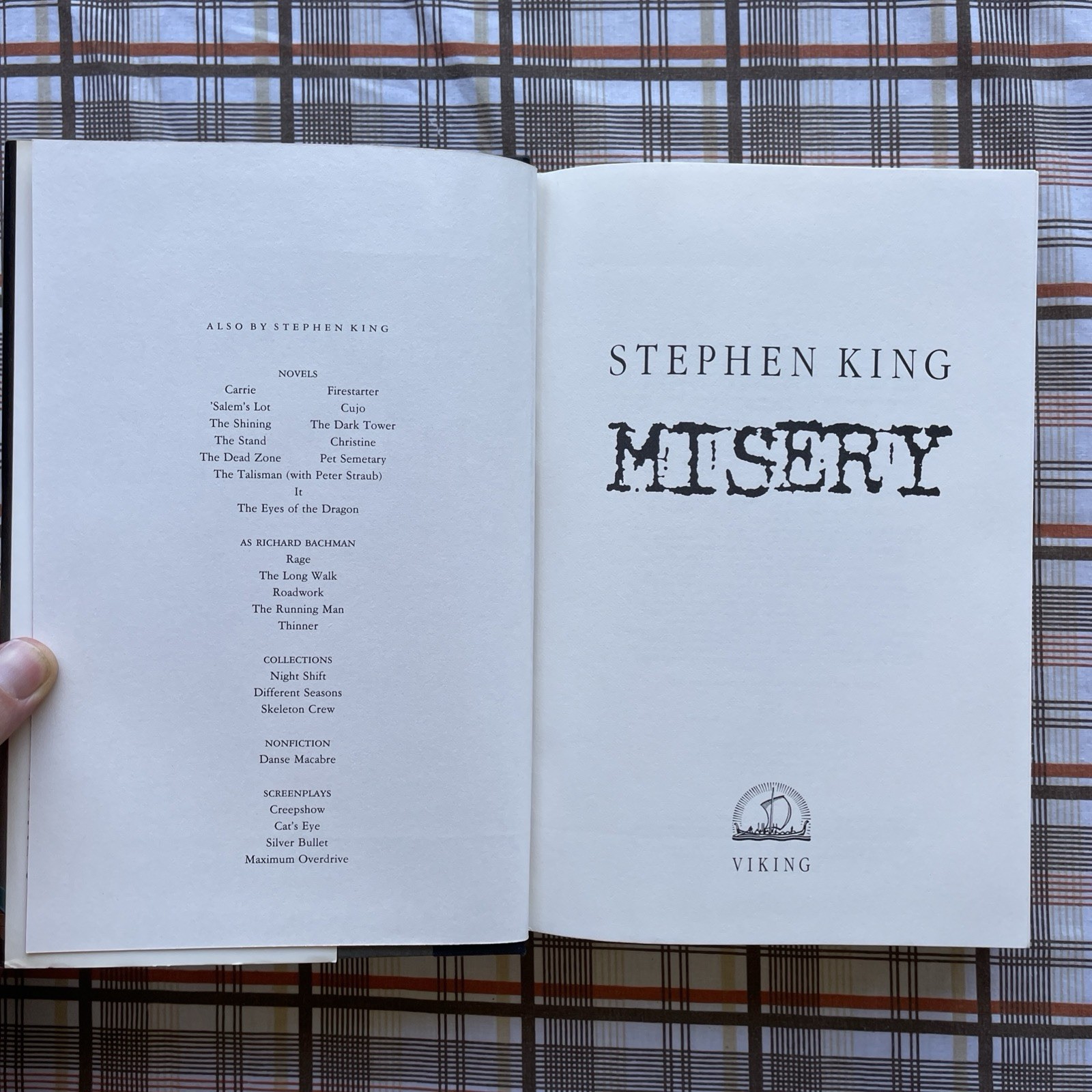 Misery by Stephen King (1987 Viking HCDJ 1st Edition 2nd Printing June Horror)