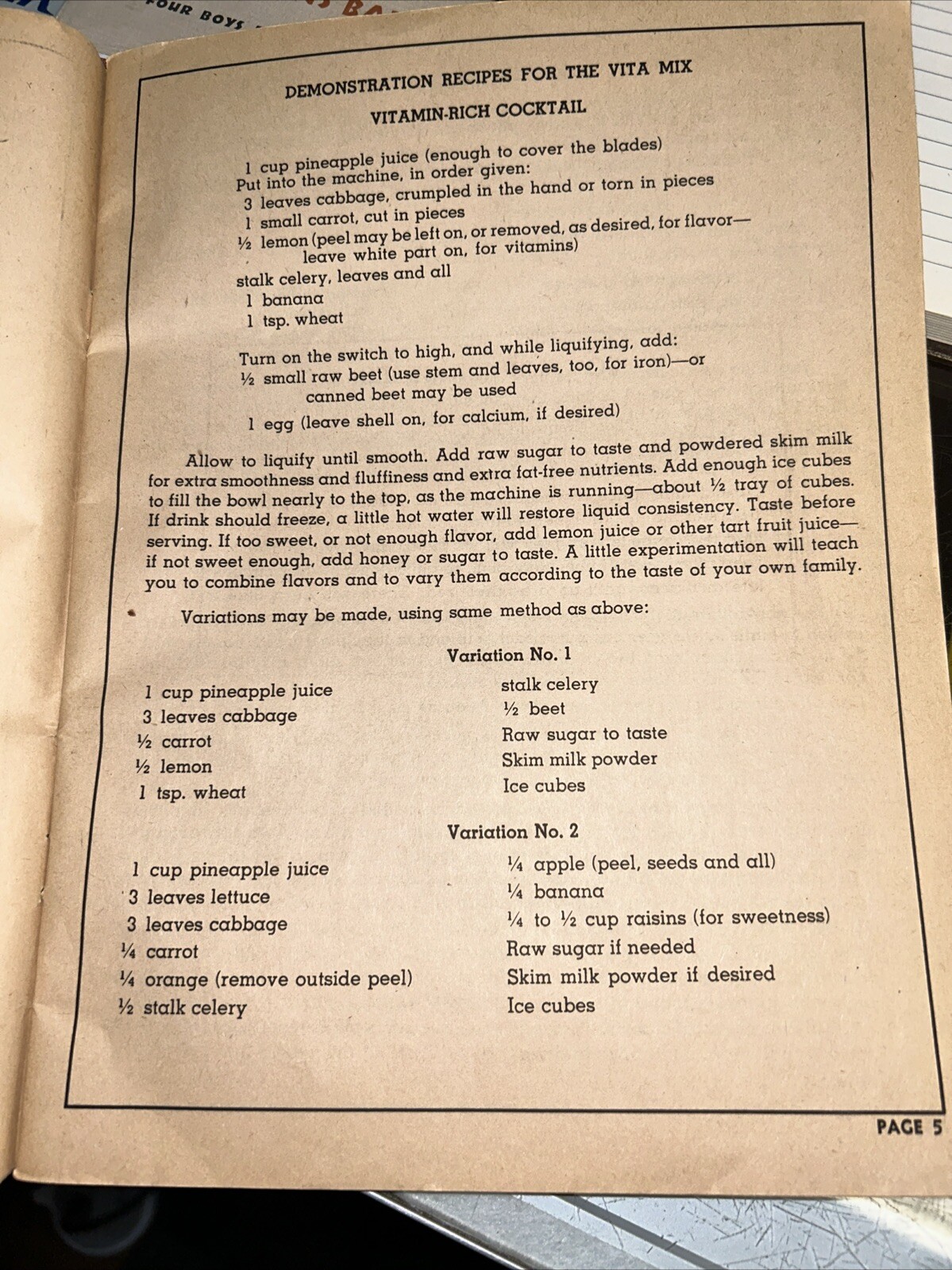Vita Mix 1950s Recipe Book