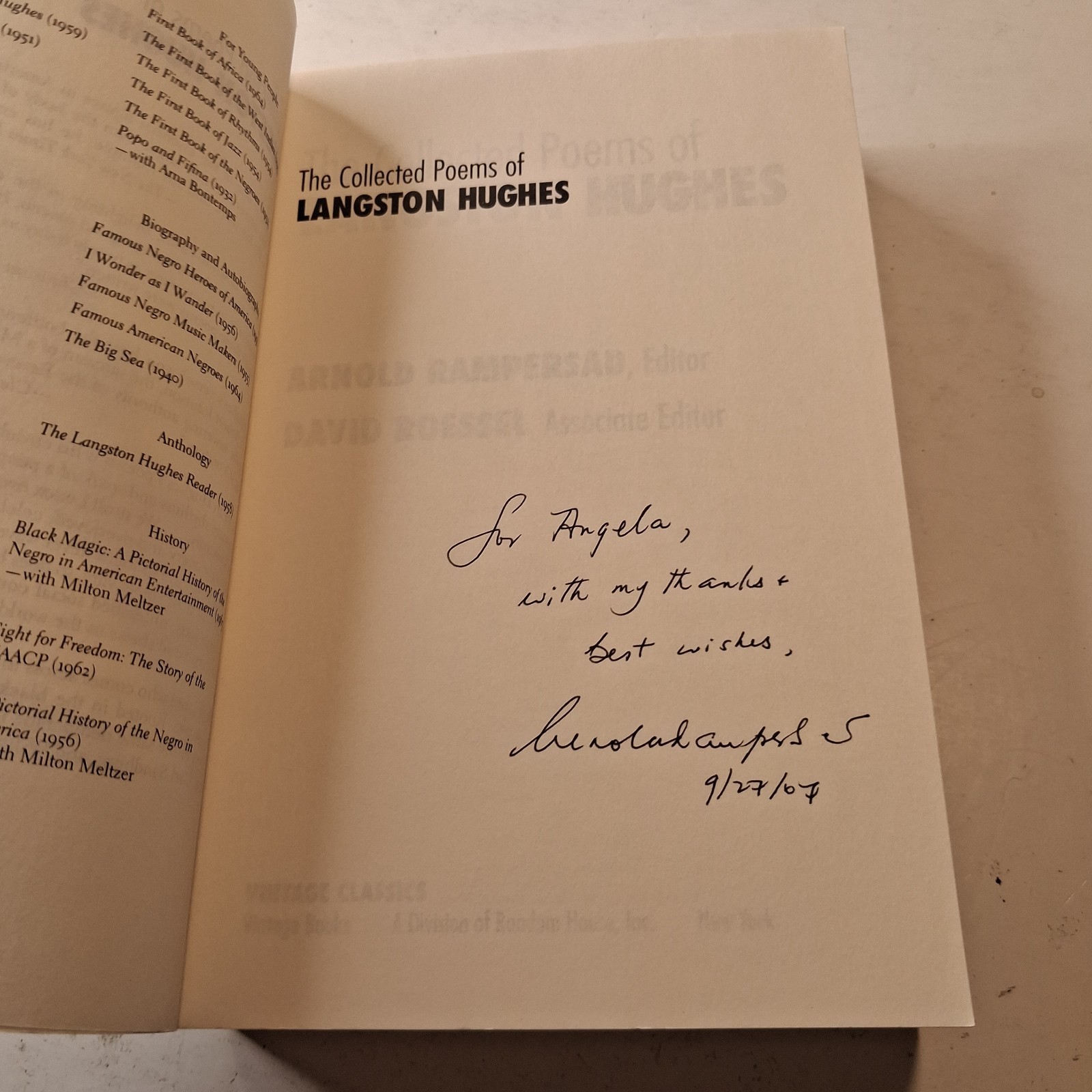 The Collected Poems of Langston Hughes (Vintage Classics, 1994) Hardcover SIGNED