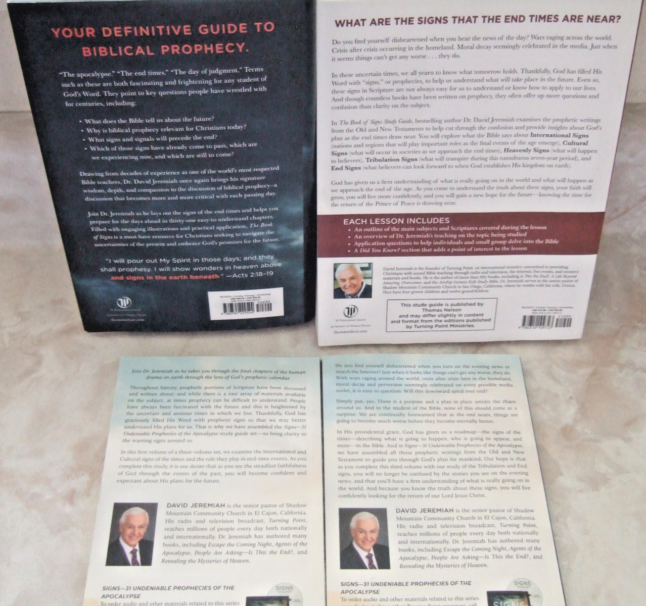 DR. DAVID JEREMIAH HC BOOK, STUDY GUIDES 1&3 + 31 LESSONS THE BOOK OF SIGNS